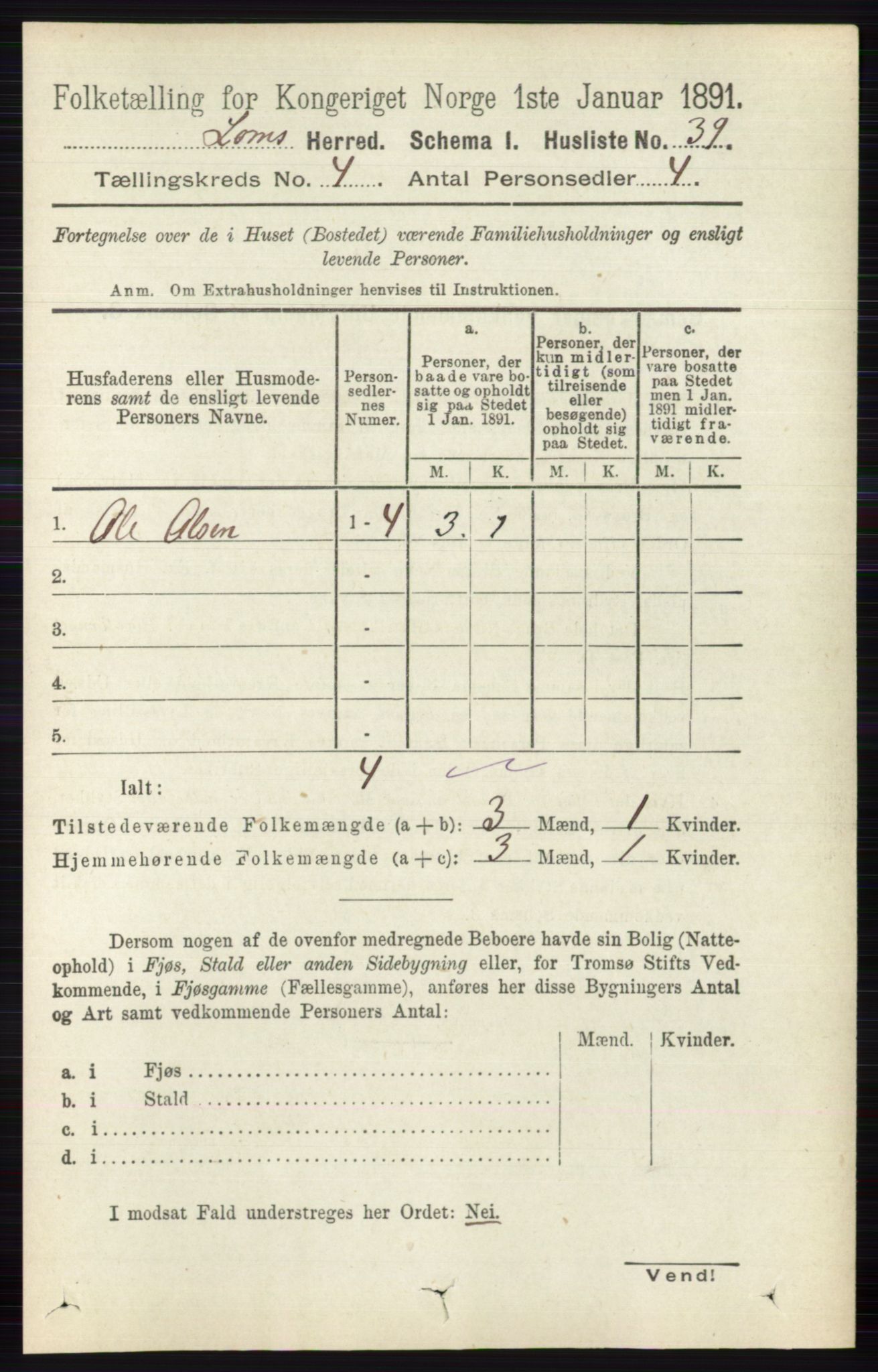 RA, Folketelling 1891 for 0514 Lom herred, 1891, s. 1494