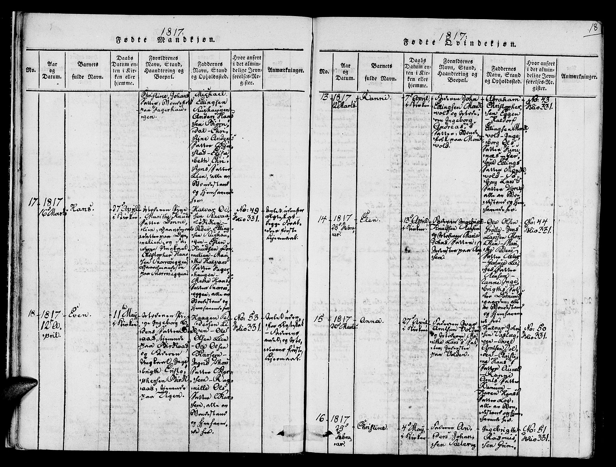 Ministerialprotokoller, klokkerbøker og fødselsregistre - Sør-Trøndelag, AV/SAT-A-1456/678/L0895: Ministerialbok nr. 678A05 /1, 1816-1821, s. 18