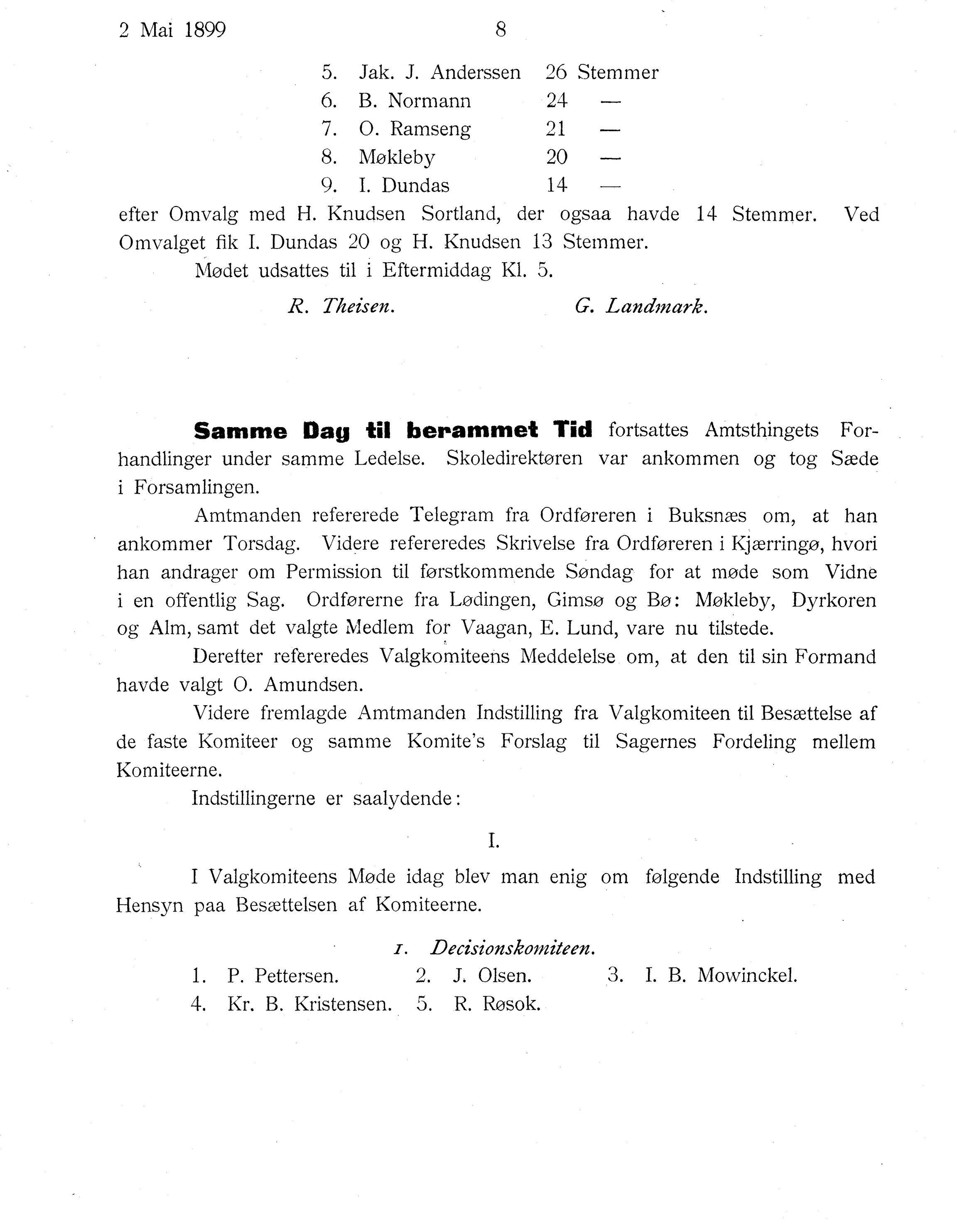 Nordland Fylkeskommune. Fylkestinget, AIN/NFK-17/176/A/Ac/L0022: Fylkestingsforhandlinger 1899, 1899