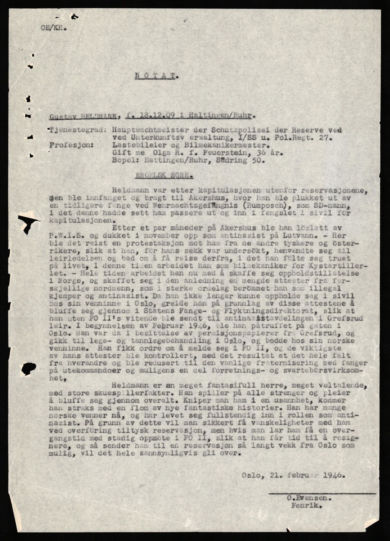 Forsvaret, Forsvarets overkommando II, AV/RA-RAFA-3915/D/Db/L0012: CI Questionaires. Tyske okkupasjonsstyrker i Norge. Tyskere., 1945-1946, s. 354