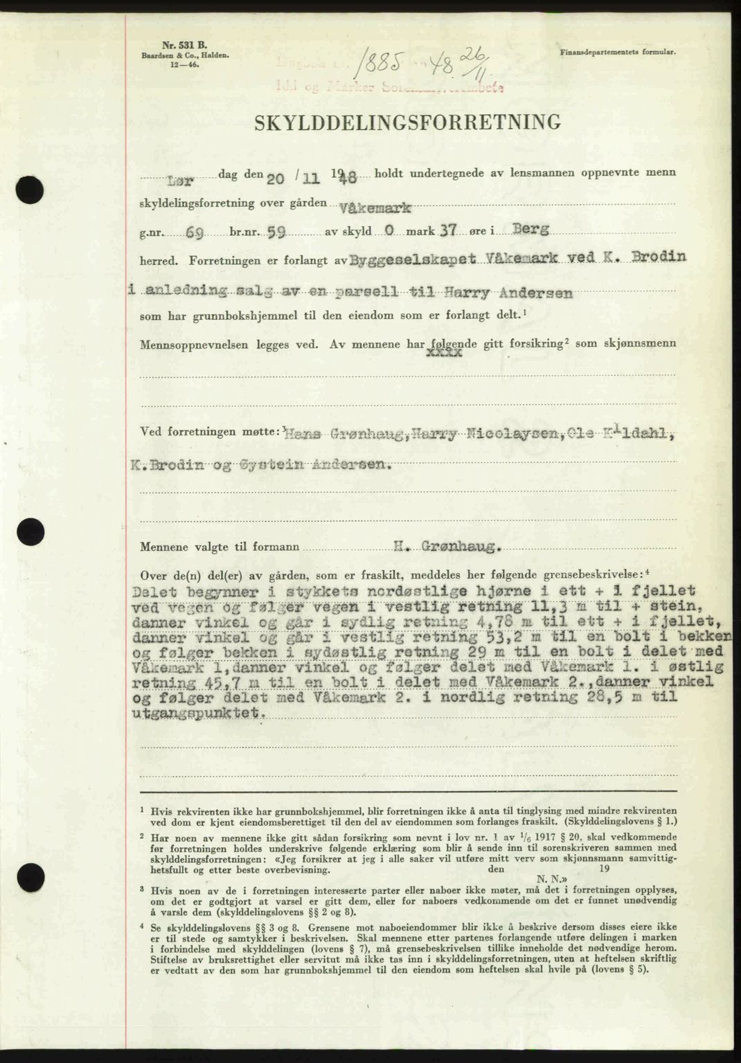 Idd og Marker sorenskriveri, SAO/A-10283/G/Gb/Gbb/L0011: Pantebok nr. A11, 1948-1949, Dagboknr: 1885/1948