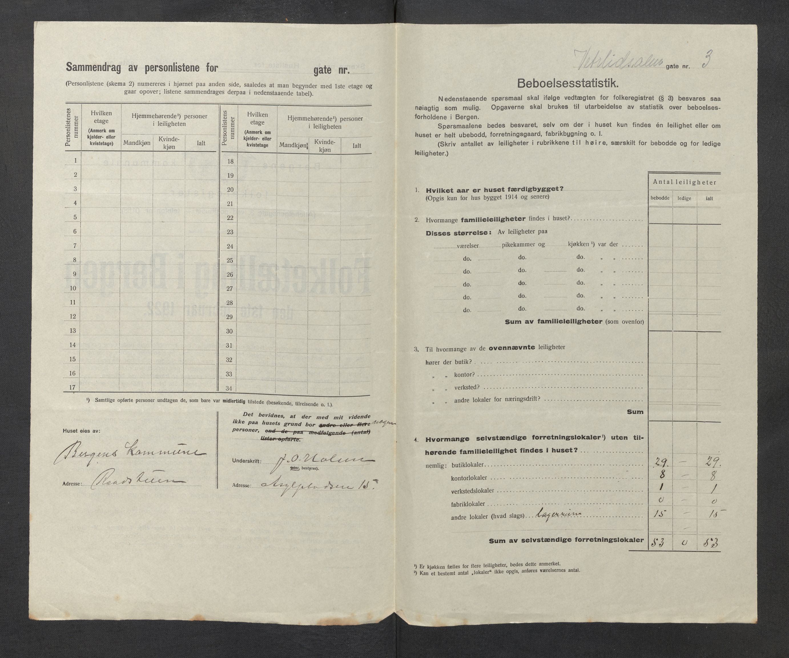 SAB, Kommunal folketelling 1922 for Bergen kjøpstad, 1922, s. 46390