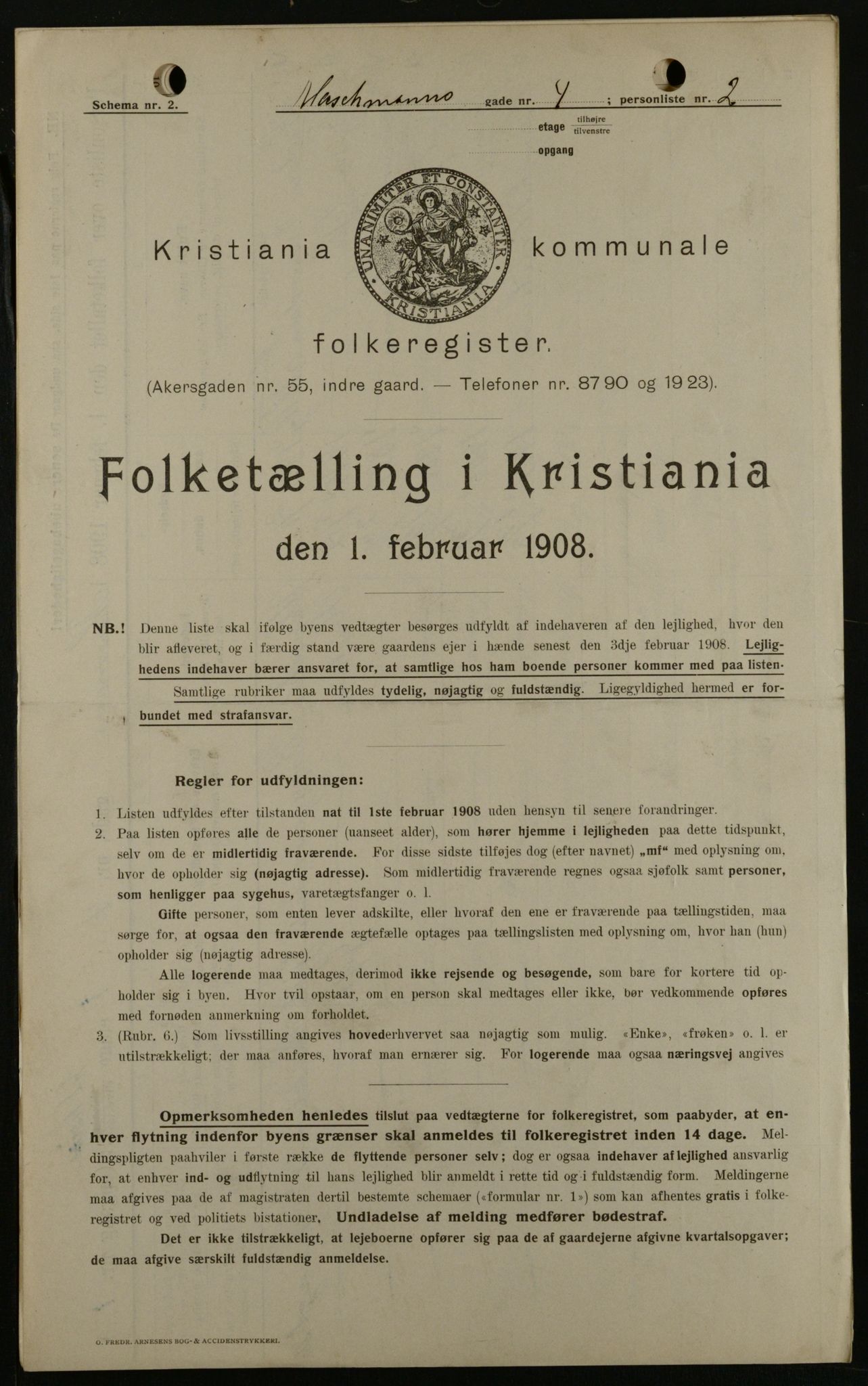 OBA, Kommunal folketelling 1.2.1908 for Kristiania kjøpstad, 1908, s. 58088