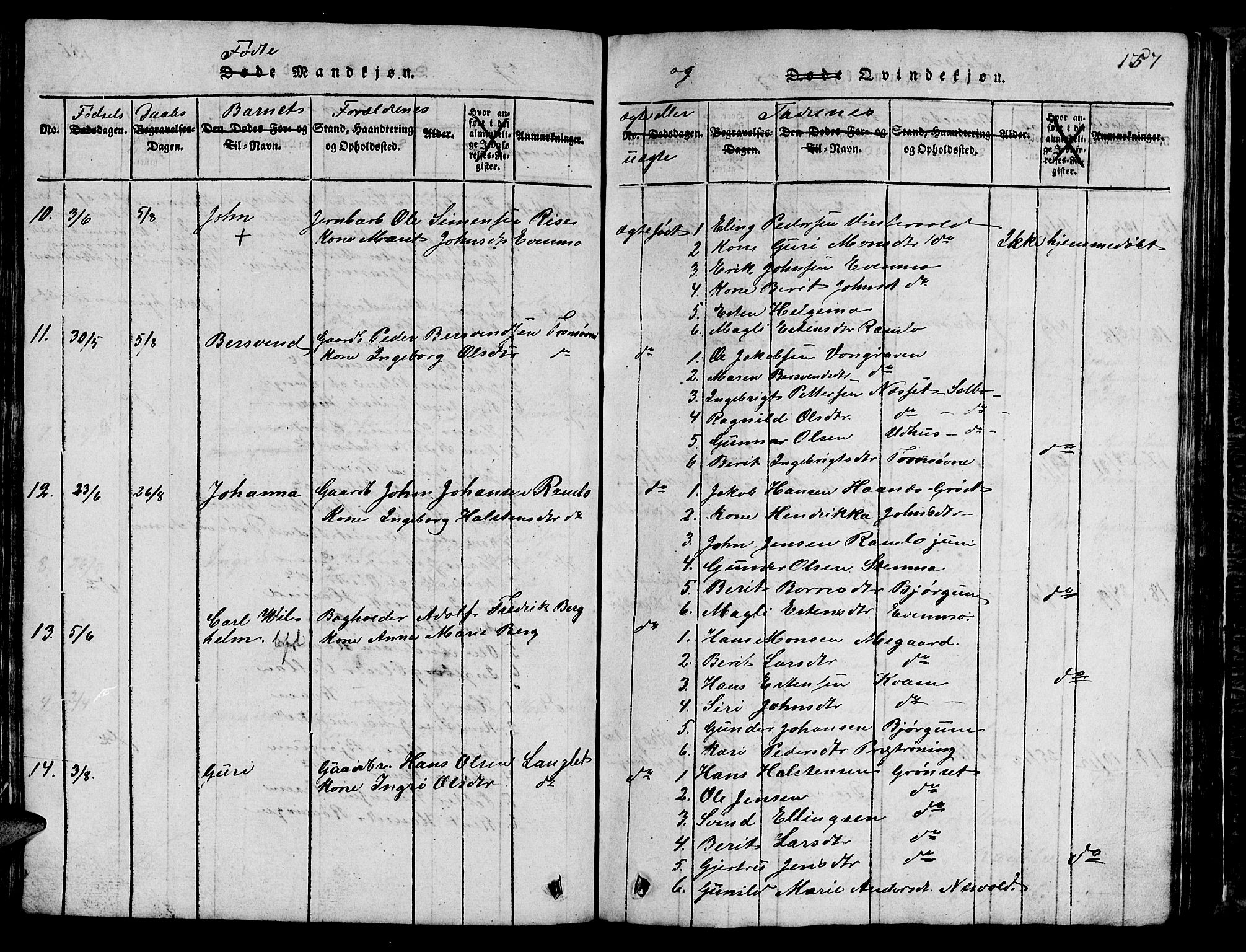 Ministerialprotokoller, klokkerbøker og fødselsregistre - Sør-Trøndelag, SAT/A-1456/685/L0976: Klokkerbok nr. 685C01, 1817-1878, s. 157