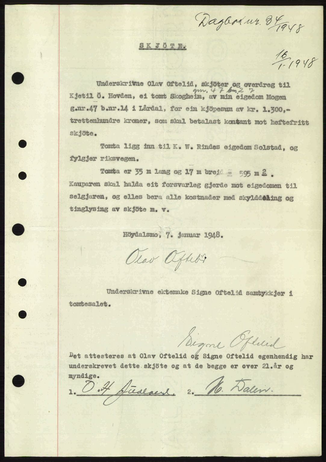 Vest-Telemark sorenskriveri, SAKO/A-134/G/Ga/Gac/L0008: Pantebok nr. A-8, 1947-1948, Dagboknr: 34/1948