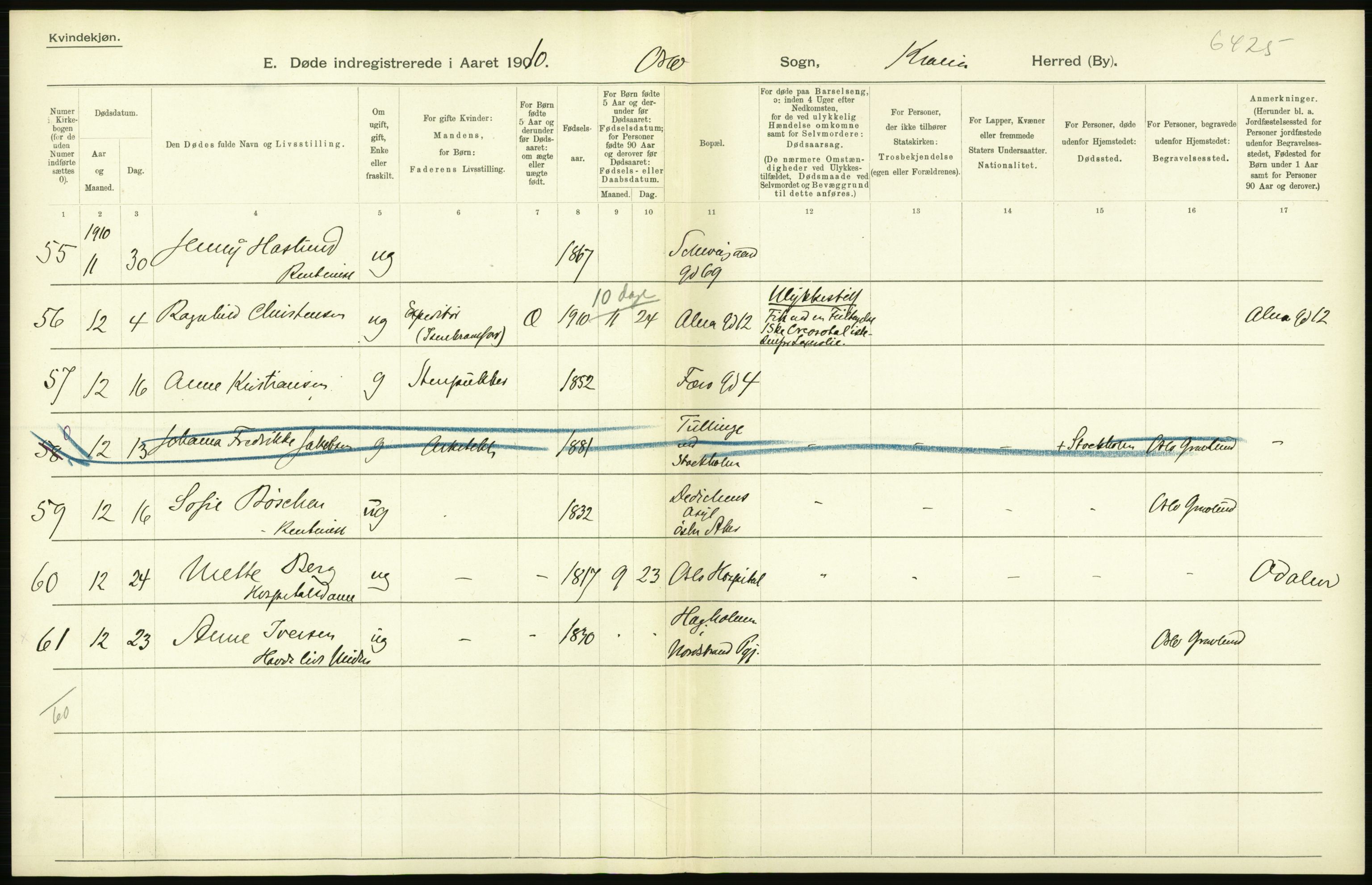 Statistisk sentralbyrå, Sosiodemografiske emner, Befolkning, RA/S-2228/D/Df/Dfa/Dfah/L0008: Kristiania: Døde, 1910, s. 128