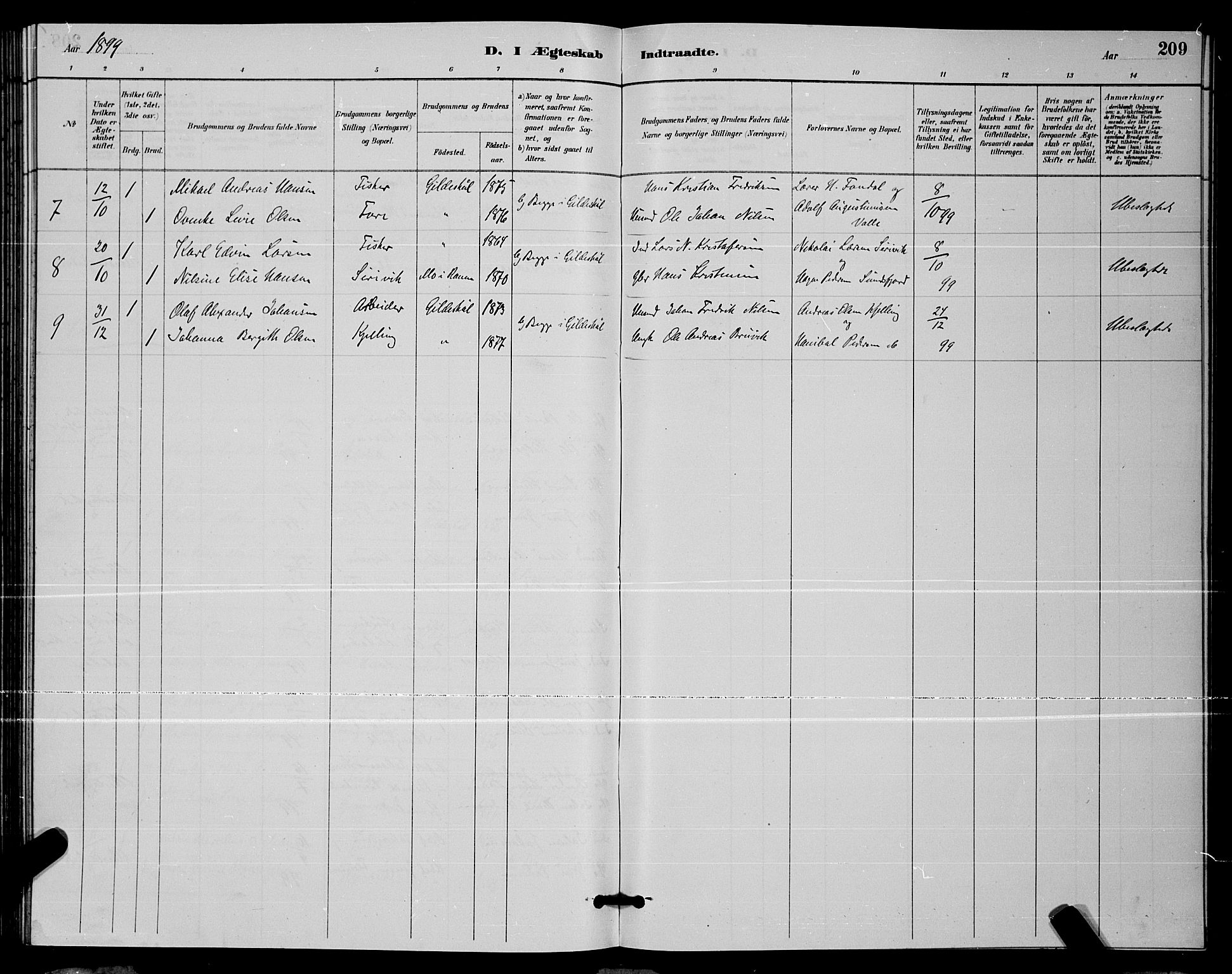 Ministerialprotokoller, klokkerbøker og fødselsregistre - Nordland, AV/SAT-A-1459/805/L0108: Klokkerbok nr. 805C04, 1885-1899, s. 209