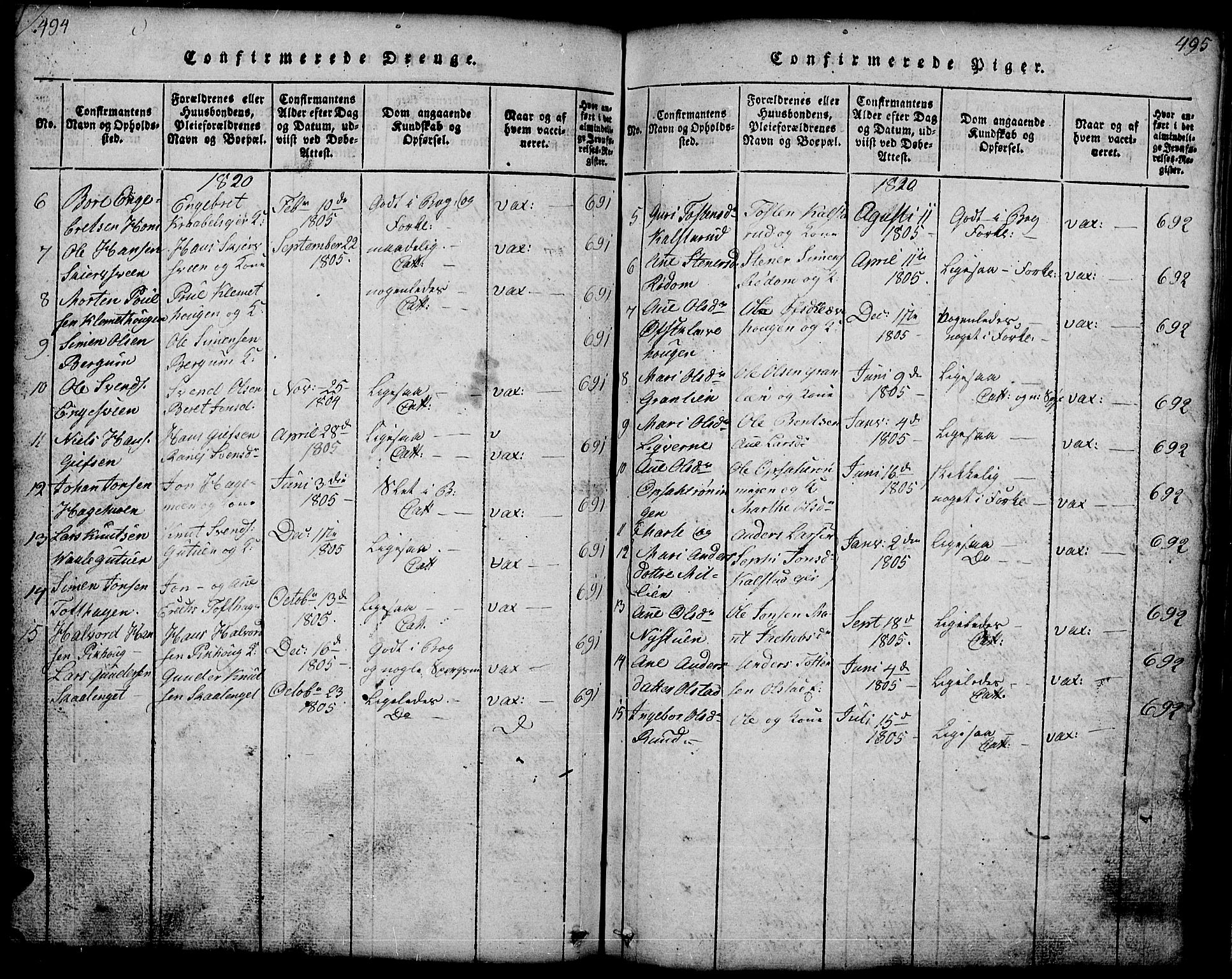 Gausdal prestekontor, SAH/PREST-090/H/Ha/Hab/L0001: Klokkerbok nr. 1, 1817-1848, s. 494-495