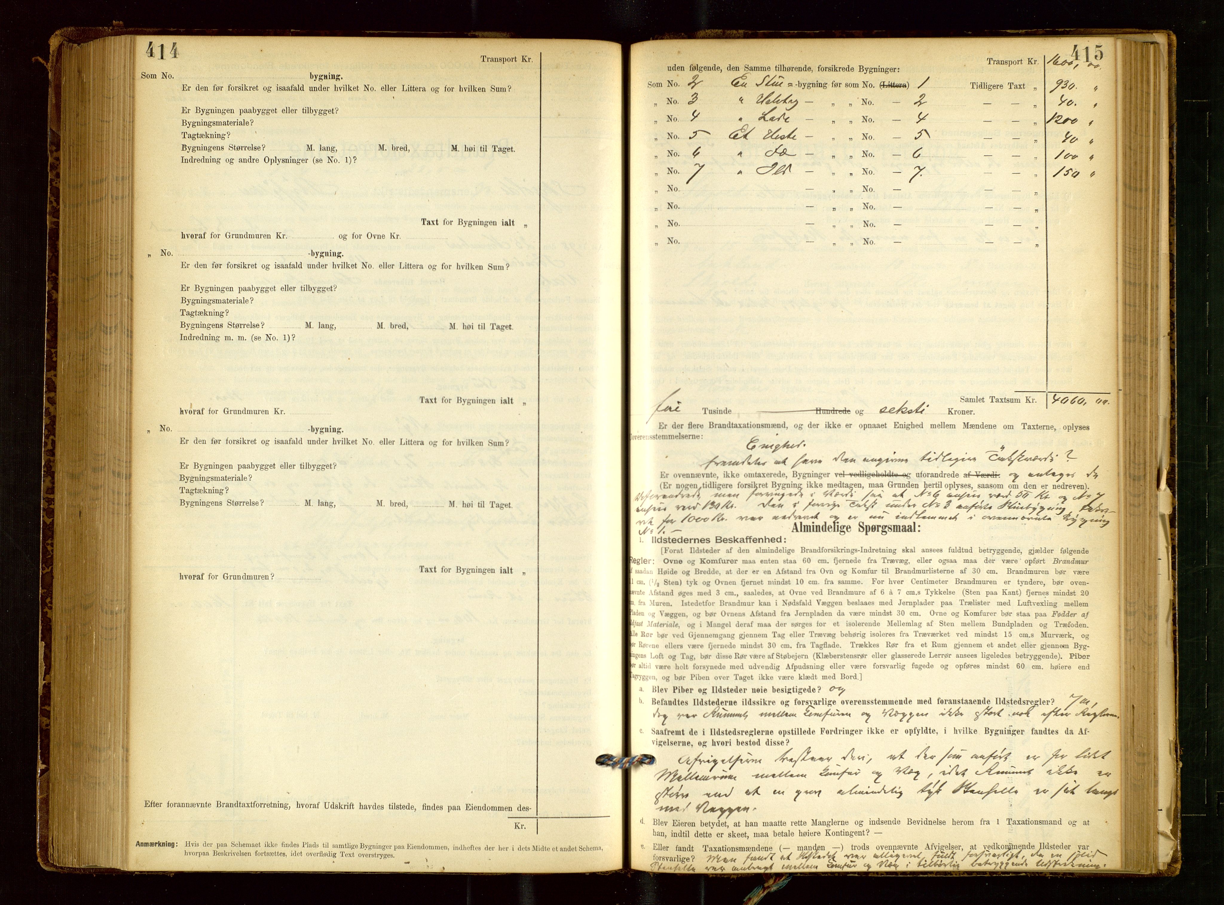 Skjold lensmannskontor, SAST/A-100182/Gob/L0001: "Brandtaxationsprotokol for Skjold Lensmandsdistrikt Ryfylke Fogderi", 1894-1939, s. 414-415