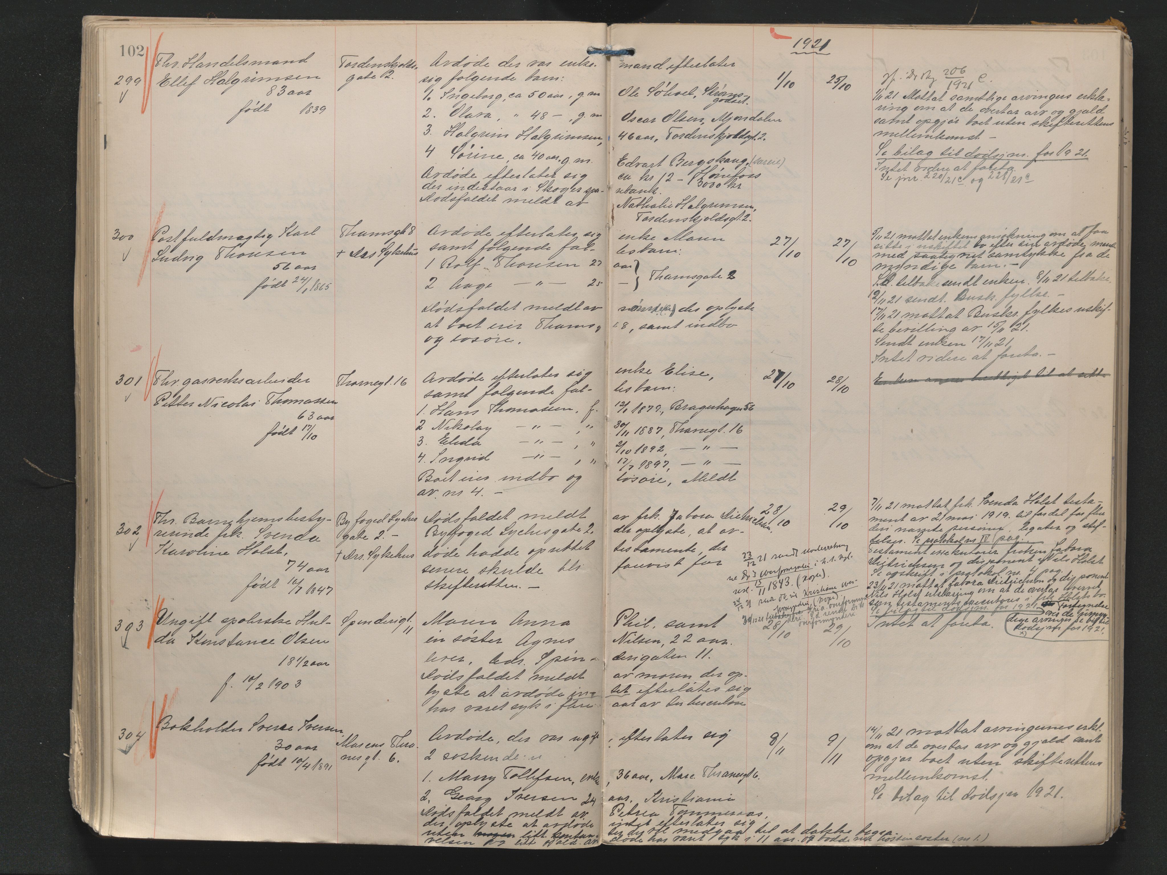 Drammen byfogd, AV/SAKO-A-222/H/Ha/Haa/L0014: Dødsjournal., 1920-1923, s. 102