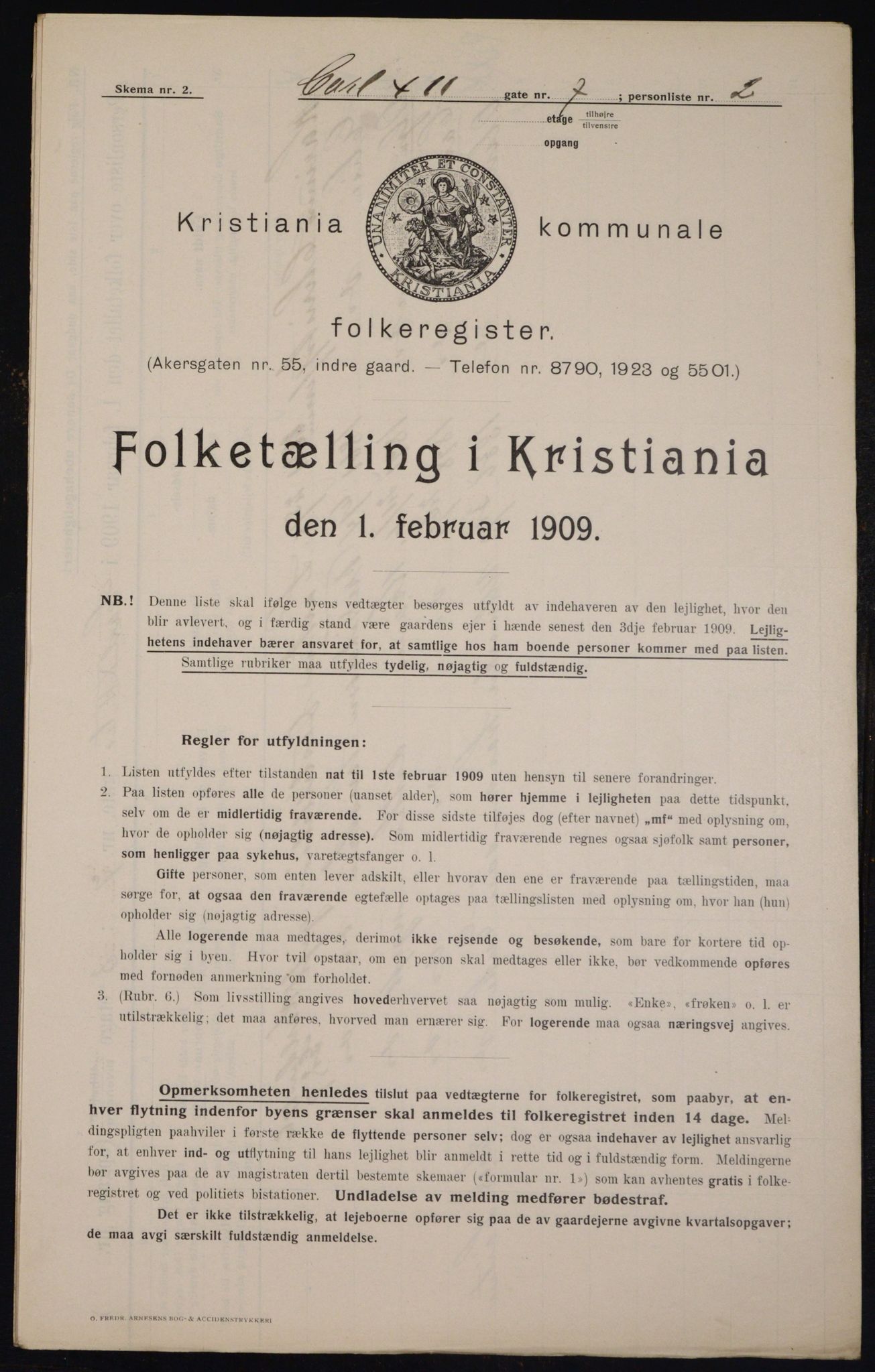 OBA, Kommunal folketelling 1.2.1909 for Kristiania kjøpstad, 1909, s. 44118