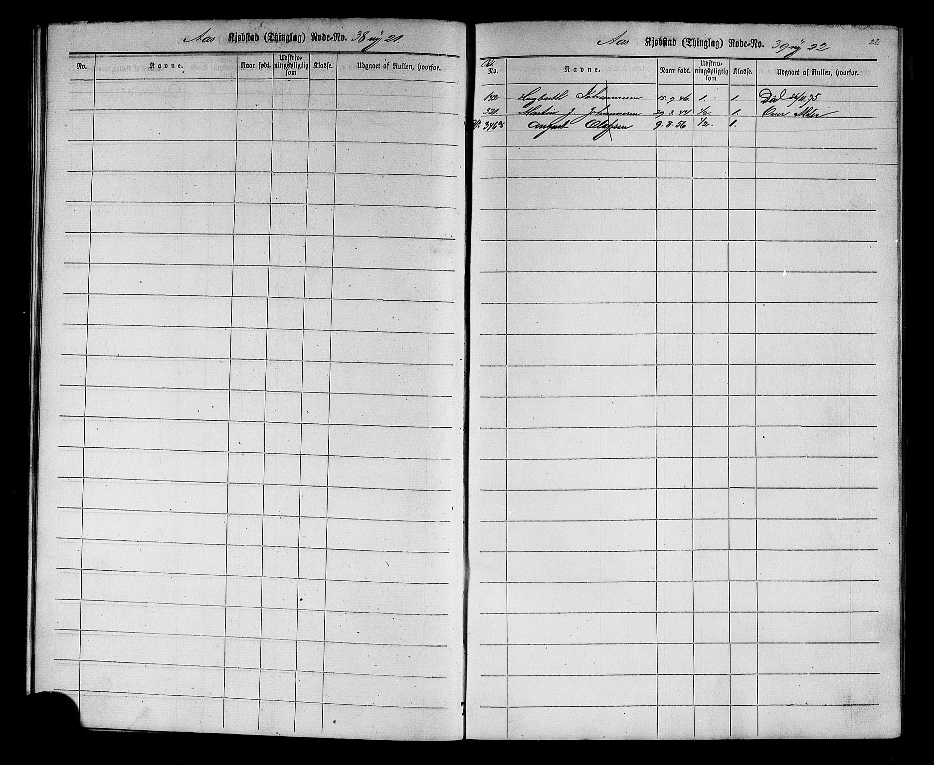 Drøbak mønstringskontor, SAO/A-10569f/F/Fc/Fcc/L0002: Utskrivningsrulle, 1860, s. 22