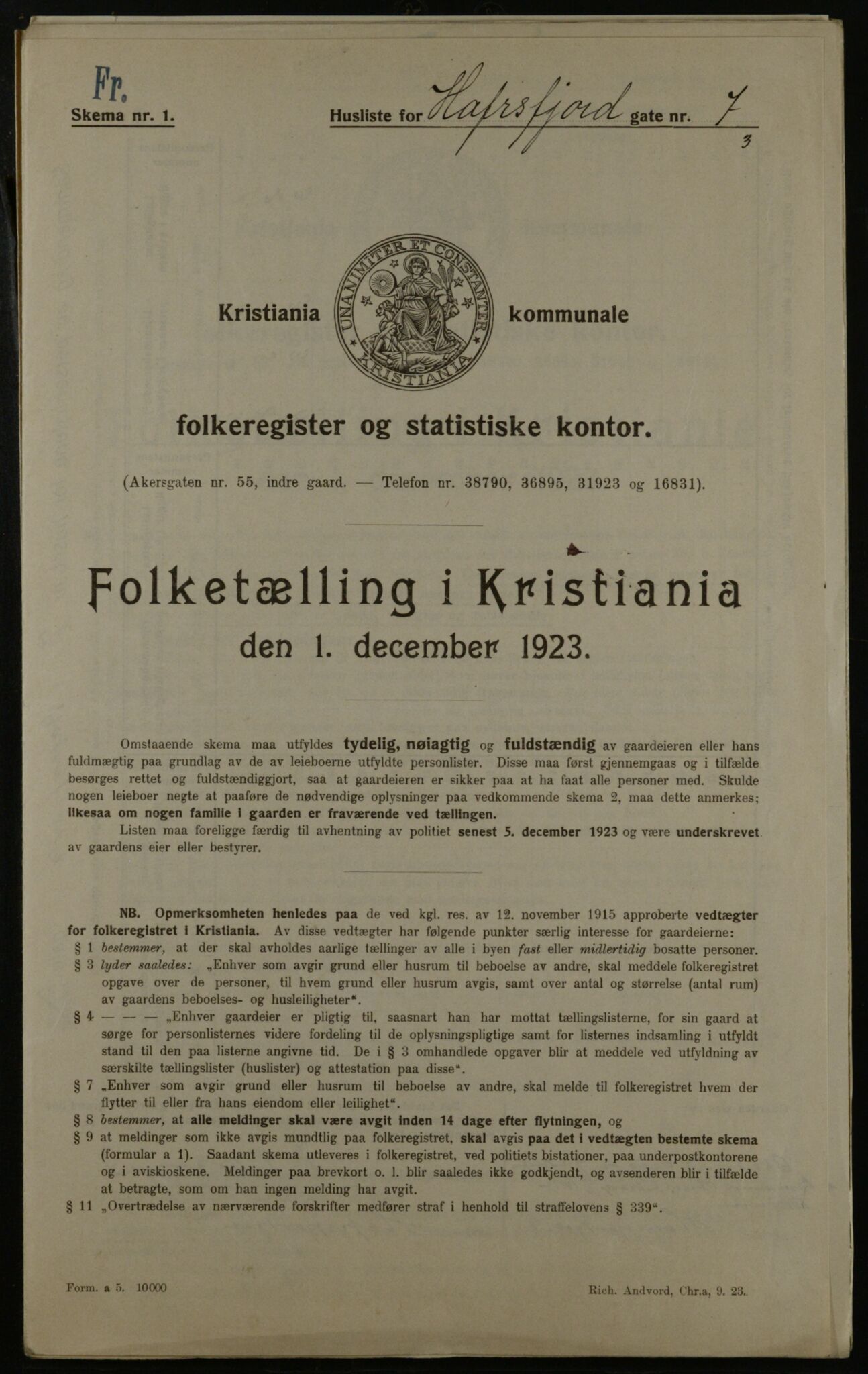 OBA, Kommunal folketelling 1.12.1923 for Kristiania, 1923, s. 37291