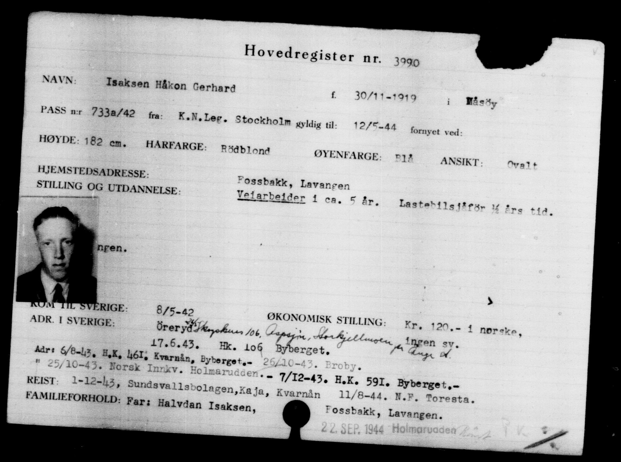 Den Kgl. Norske Legasjons Flyktningskontor, AV/RA-S-6753/V/Va/L0004: Kjesäterkartoteket.  Flyktningenr. 3496-6610, 1940-1945, s. 576