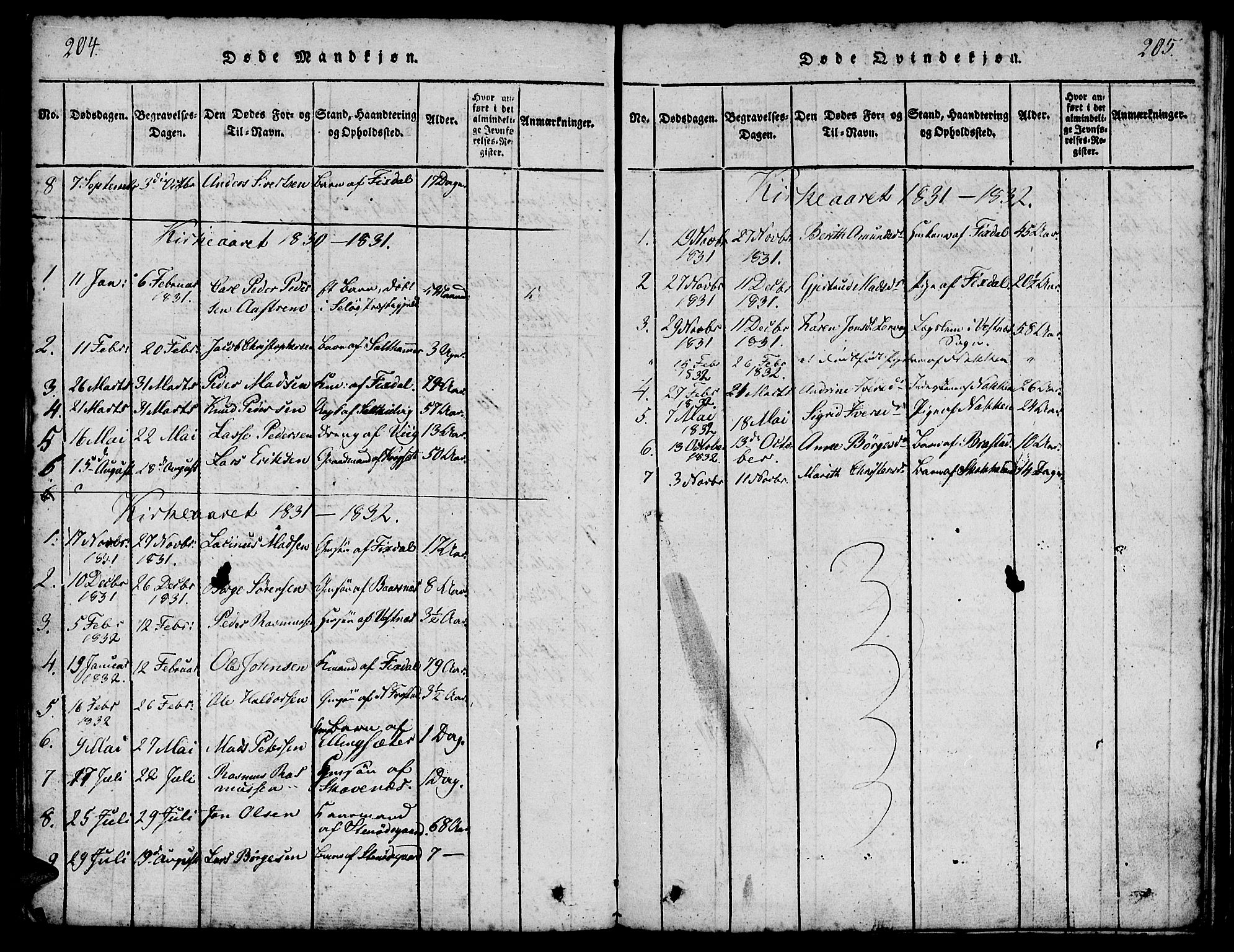 Ministerialprotokoller, klokkerbøker og fødselsregistre - Møre og Romsdal, SAT/A-1454/539/L0528: Ministerialbok nr. 539A01, 1818-1847, s. 204-205