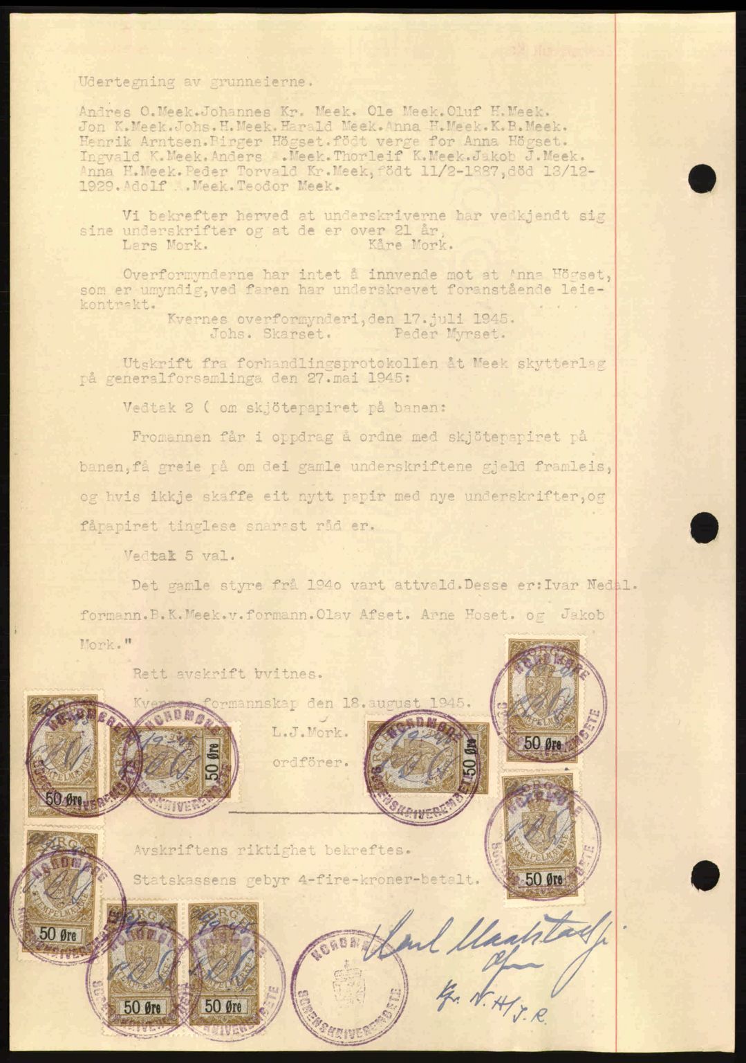 Nordmøre sorenskriveri, AV/SAT-A-4132/1/2/2Ca: Pantebok nr. B92, 1944-1945, Dagboknr: 1239/1945