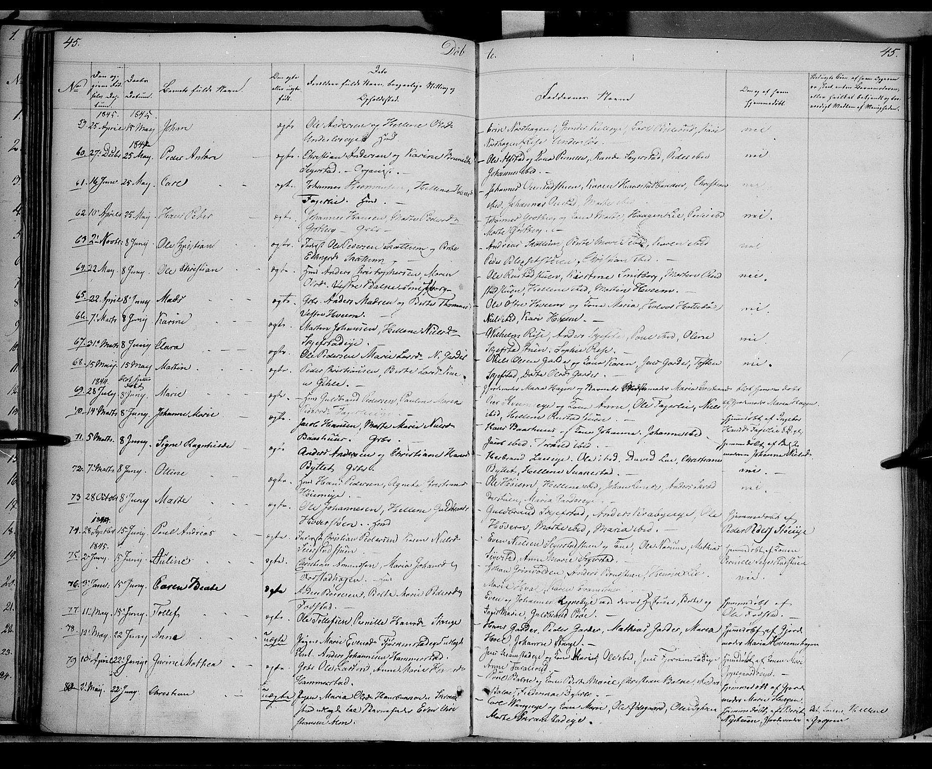 Østre Toten prestekontor, AV/SAH-PREST-104/H/Ha/Haa/L0002: Ministerialbok nr. 2, 1840-1847, s. 45