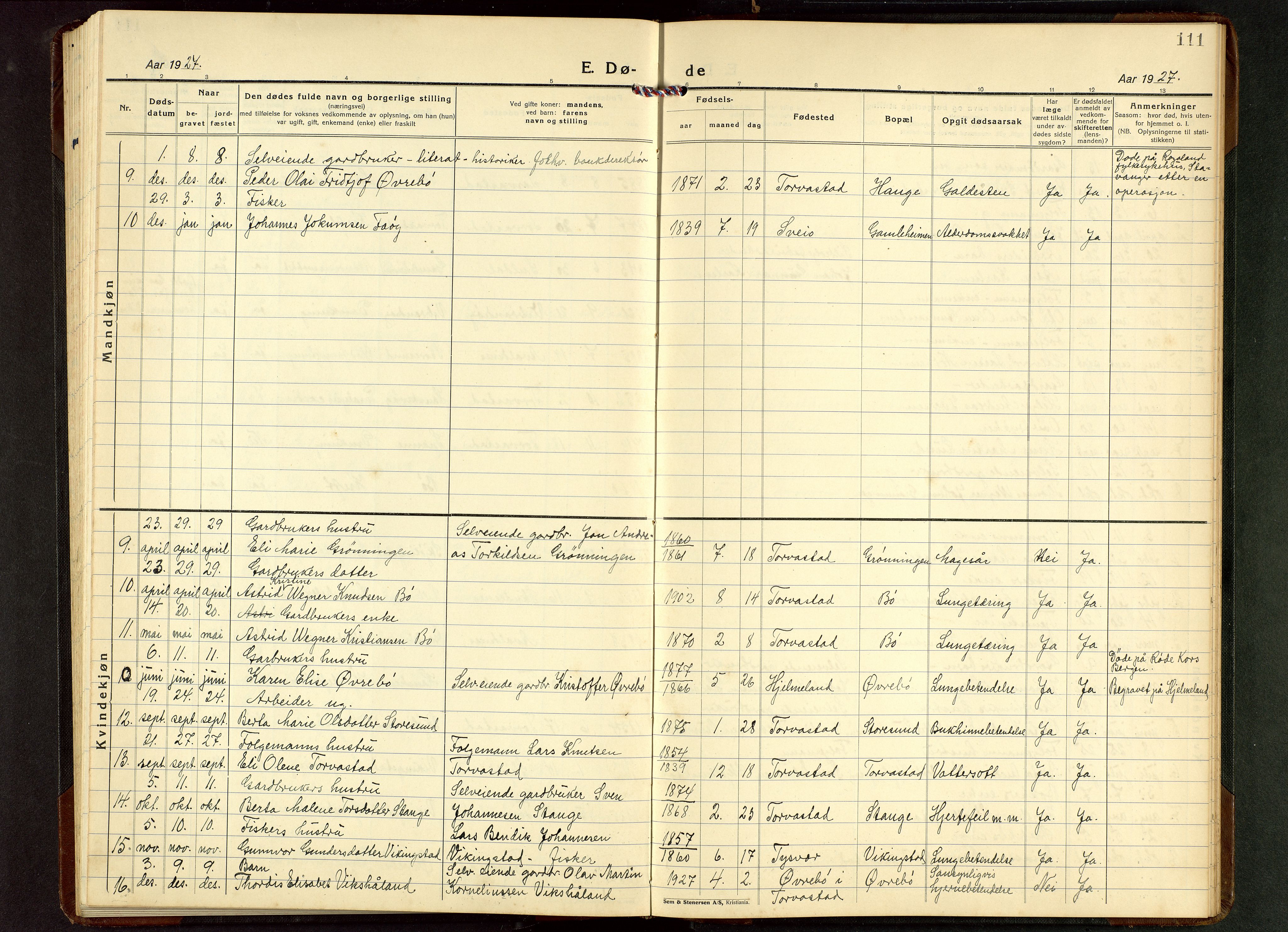 Torvastad sokneprestkontor, AV/SAST-A -101857/H/Ha/Hab/L0009: Klokkerbok nr. B 9, 1924-1949, s. 111