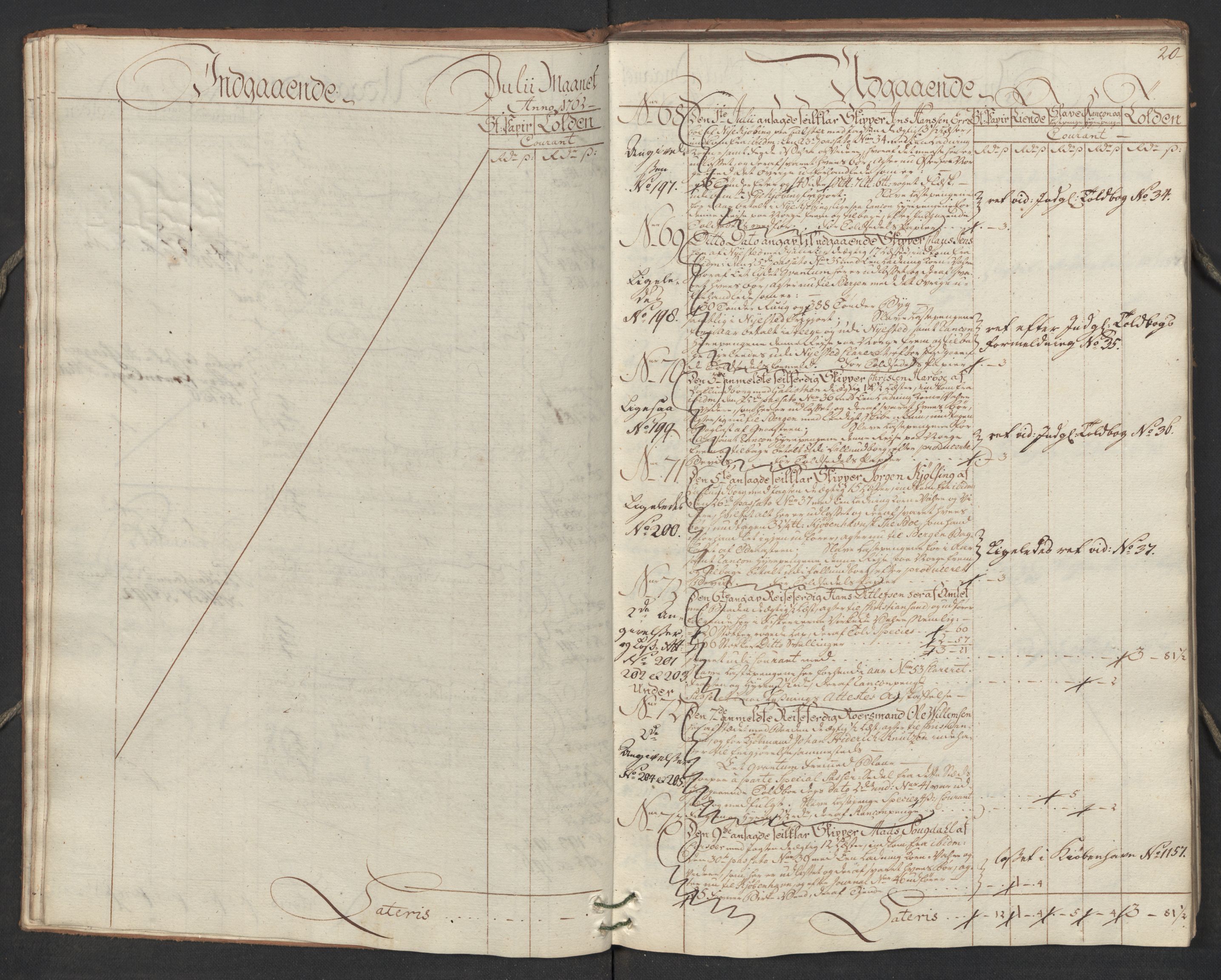 Generaltollkammeret, tollregnskaper, RA/EA-5490/R17/L0023/0005: Tollregnskaper Mandal / Utgående hovedtollbok, 1762, s. 19b-20a