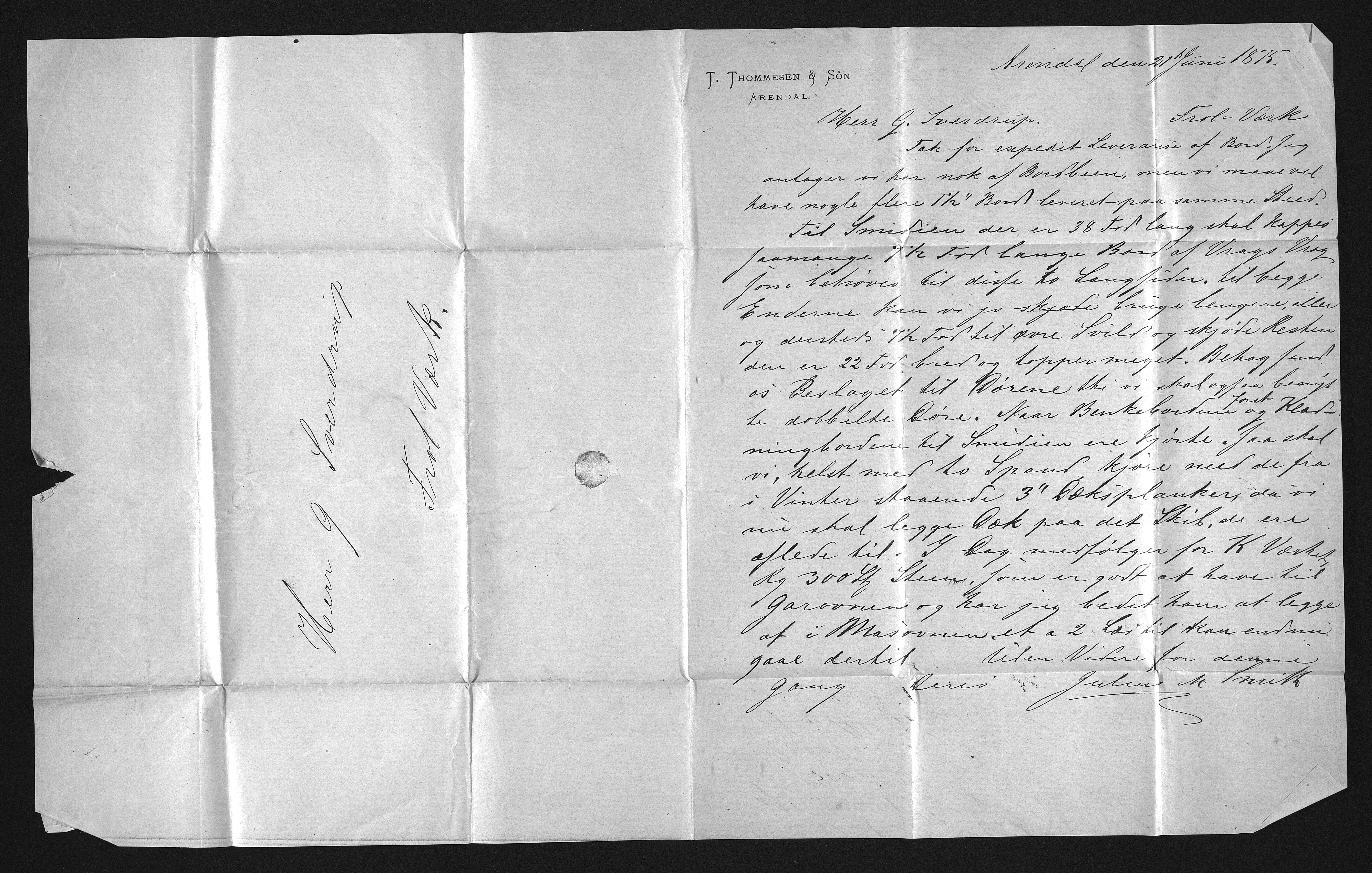 Froland Verk, AAKS/DA-1023/1/02/L0006: Innkomne brev, 1870-1875