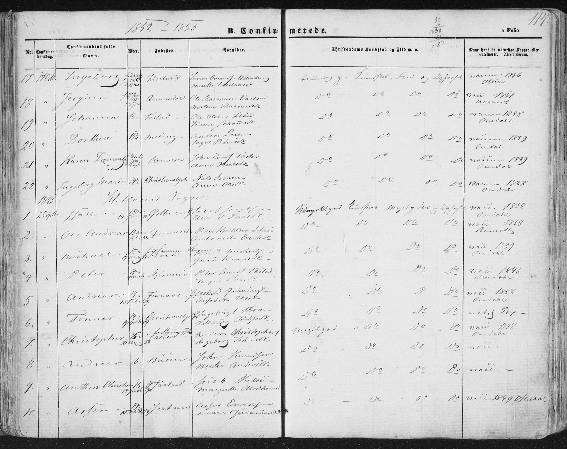 Hetland sokneprestkontor, AV/SAST-A-101826/30/30BA/L0002: Ministerialbok nr. A 2, 1849-1869, s. 114