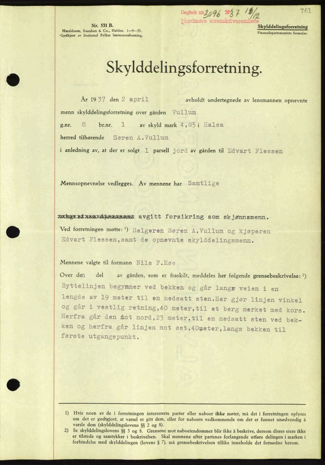 Nordmøre sorenskriveri, SAT/A-4132/1/2/2Ca: Pantebok nr. A82, 1937-1938, Dagboknr: 3096/1937
