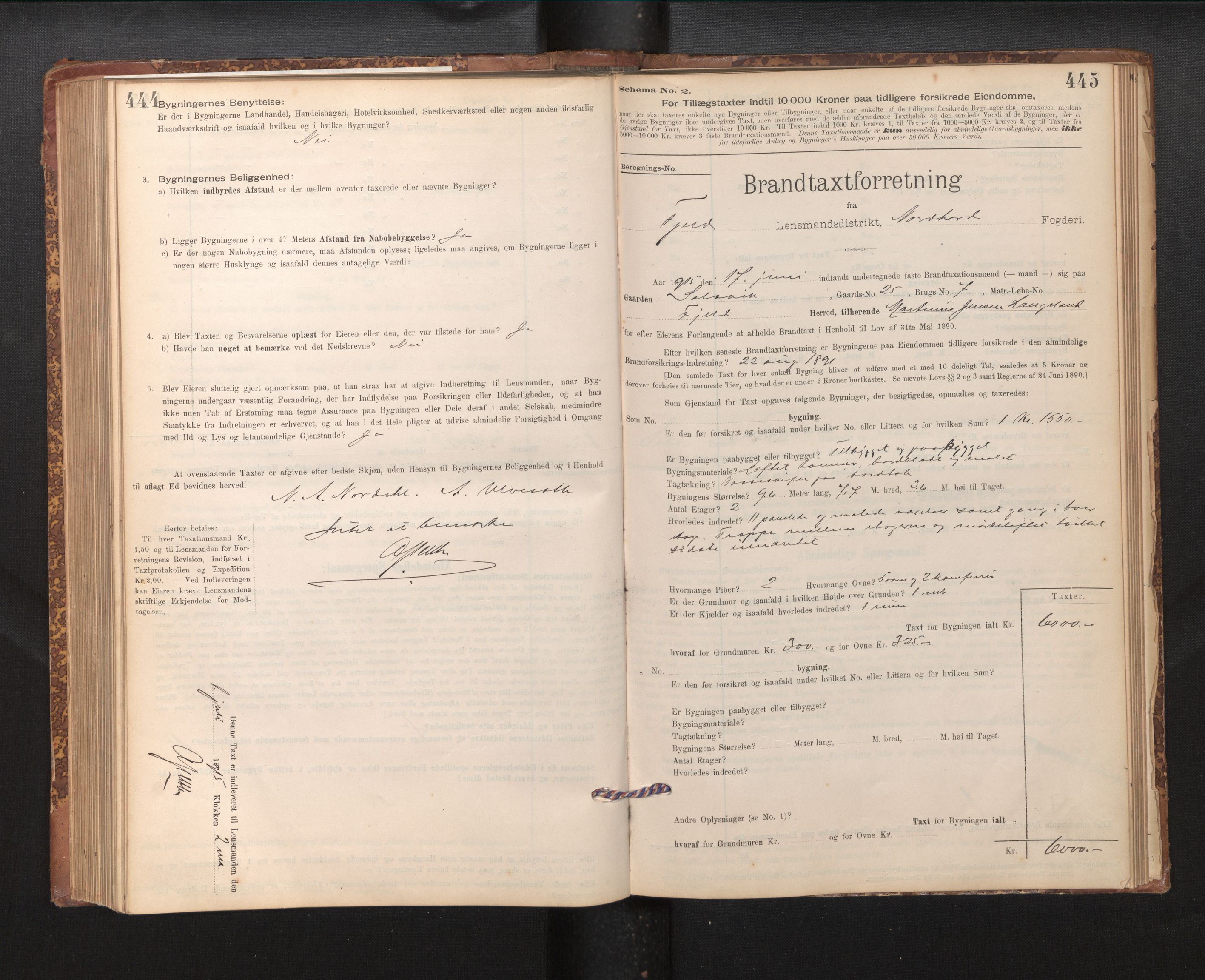 Lensmannen i Fjell, SAB/A-32301/0012/L0005: Branntakstprotokoll, skjematakst, 1895-1931, s. 444-445