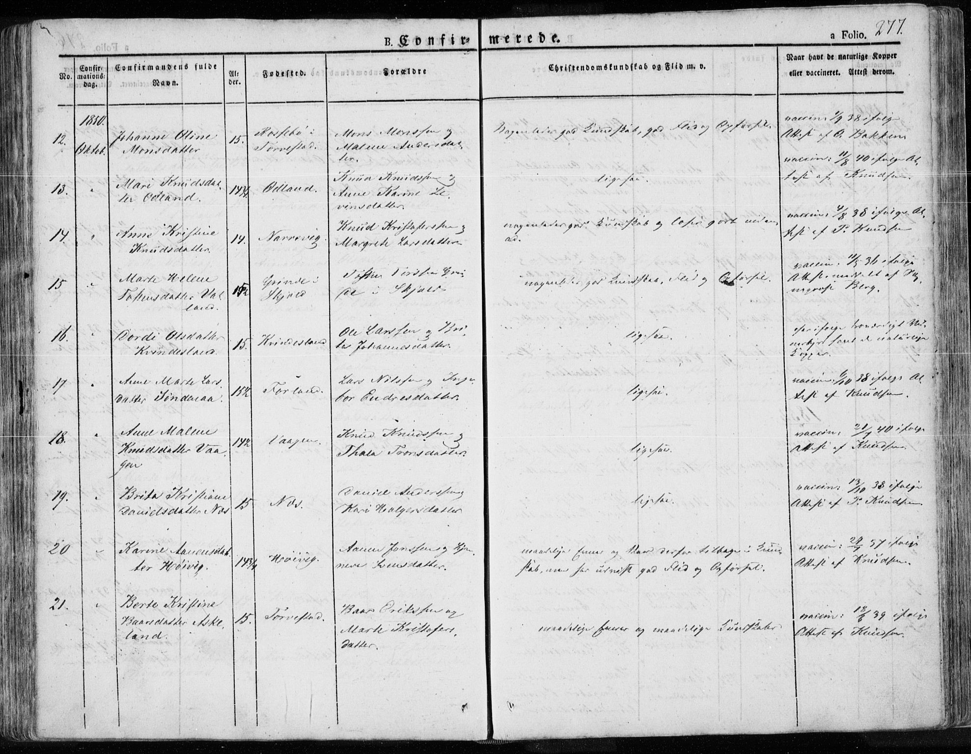 Tysvær sokneprestkontor, SAST/A -101864/H/Ha/Haa/L0001: Ministerialbok nr. A 1.1, 1831-1856, s. 277