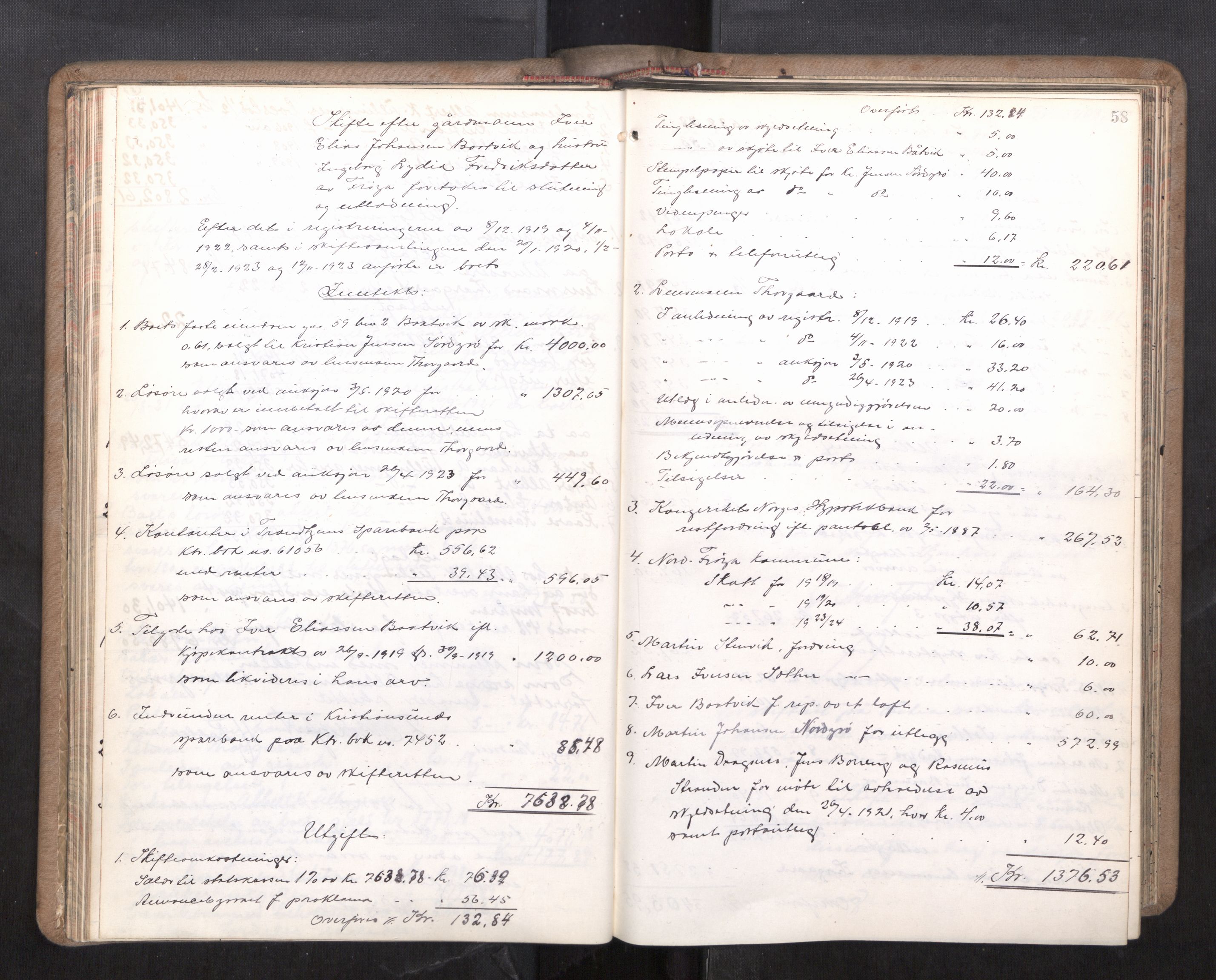 Hitra sorenskriveri, AV/SAT-A-0018/3/3A/L0002: Skifteutlodningsprotokoll, 1922-1931, s. 57b-58a