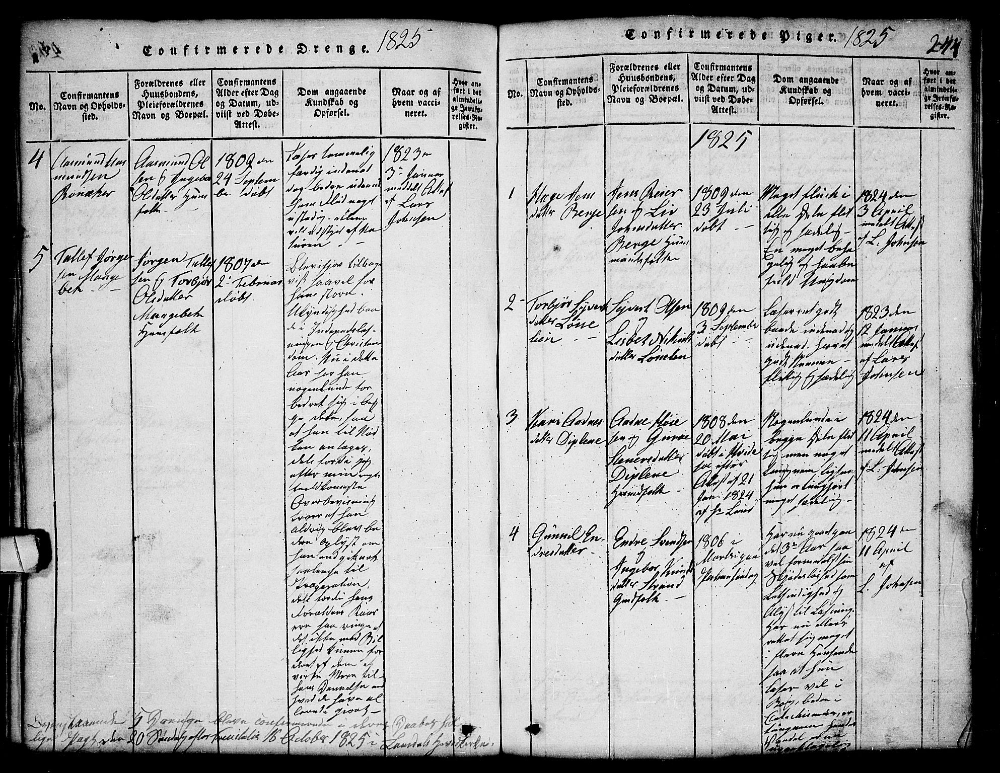 Lårdal kirkebøker, SAKO/A-284/G/Ga/L0001: Klokkerbok nr. I 1, 1815-1861, s. 244
