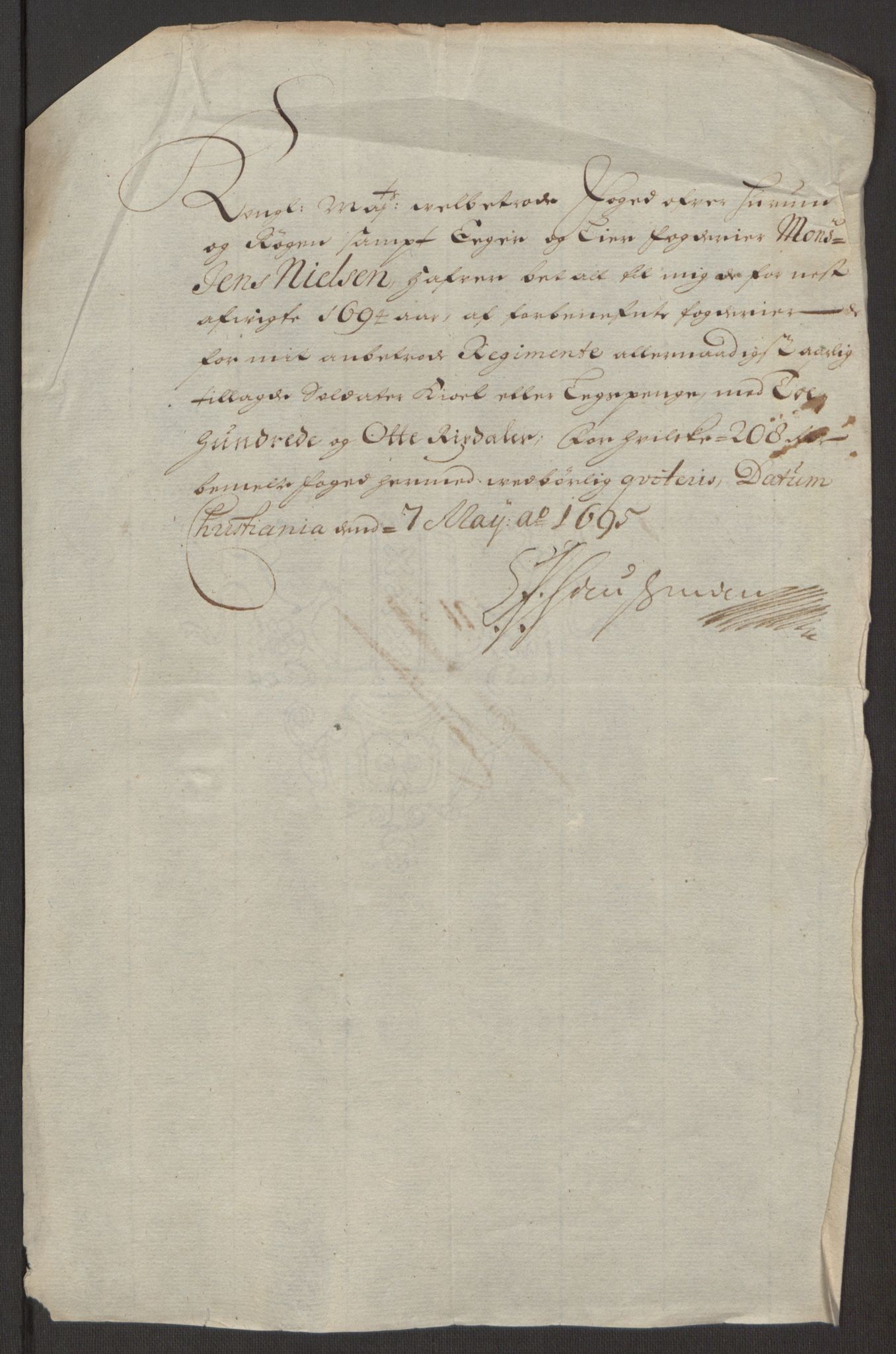 Rentekammeret inntil 1814, Reviderte regnskaper, Fogderegnskap, AV/RA-EA-4092/R30/L1694: Fogderegnskap Hurum, Røyken, Eiker og Lier, 1694-1696, s. 142