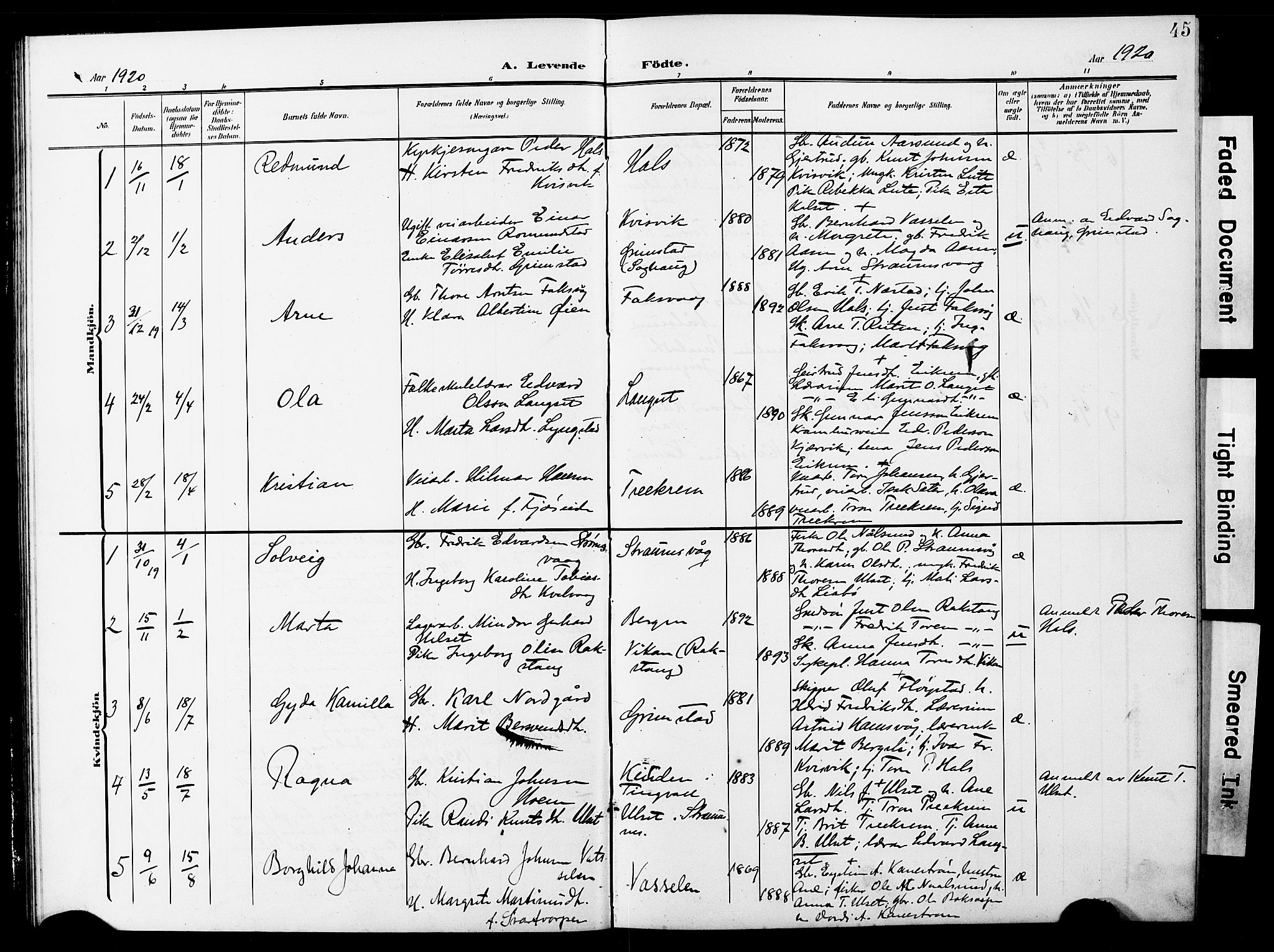 Ministerialprotokoller, klokkerbøker og fødselsregistre - Møre og Romsdal, SAT/A-1454/587/L1001: Klokkerbok nr. 587C01, 1906-1927, s. 45