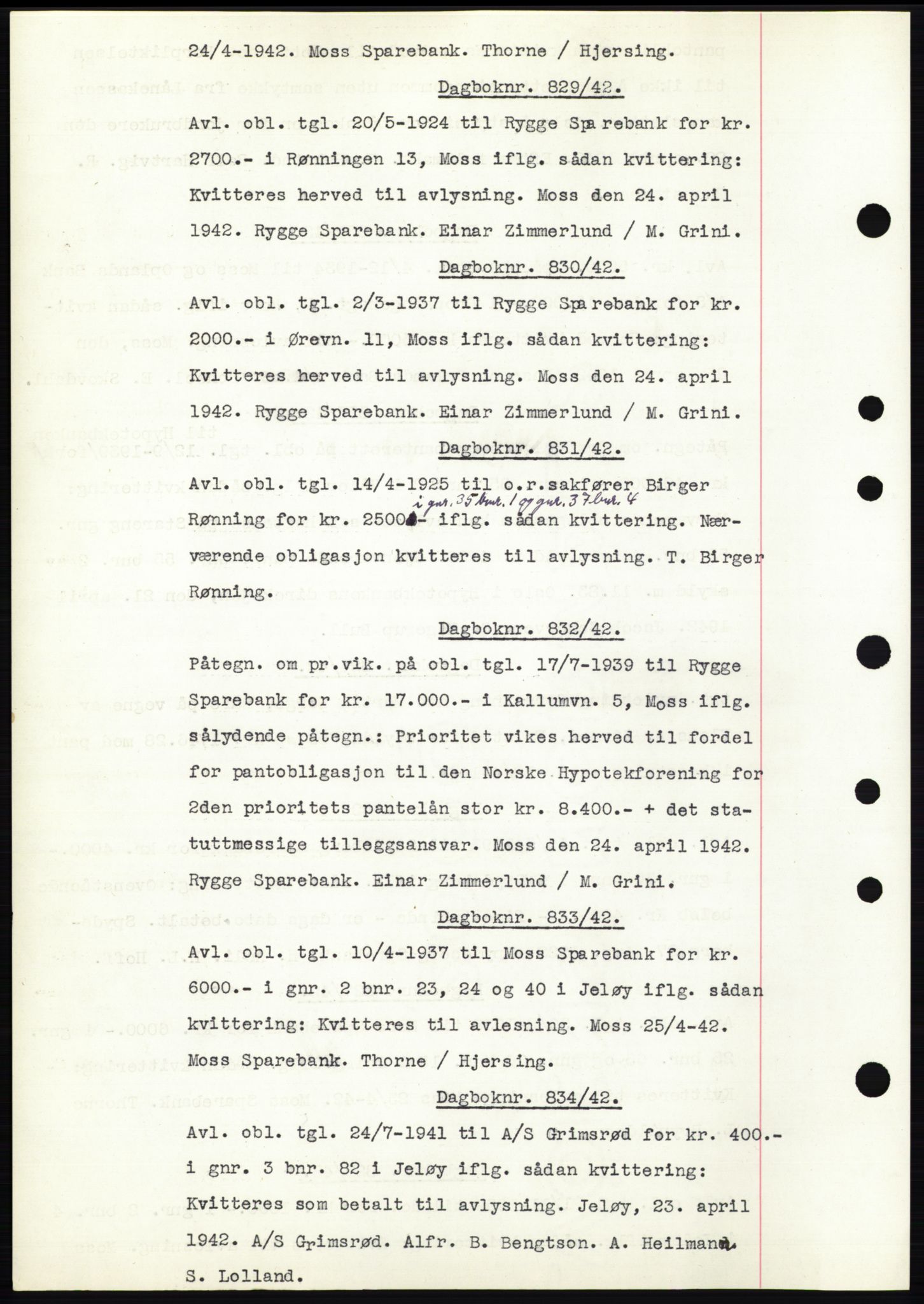 Moss sorenskriveri, SAO/A-10168: Pantebok nr. C10, 1938-1950, Dagboknr: 829/1942