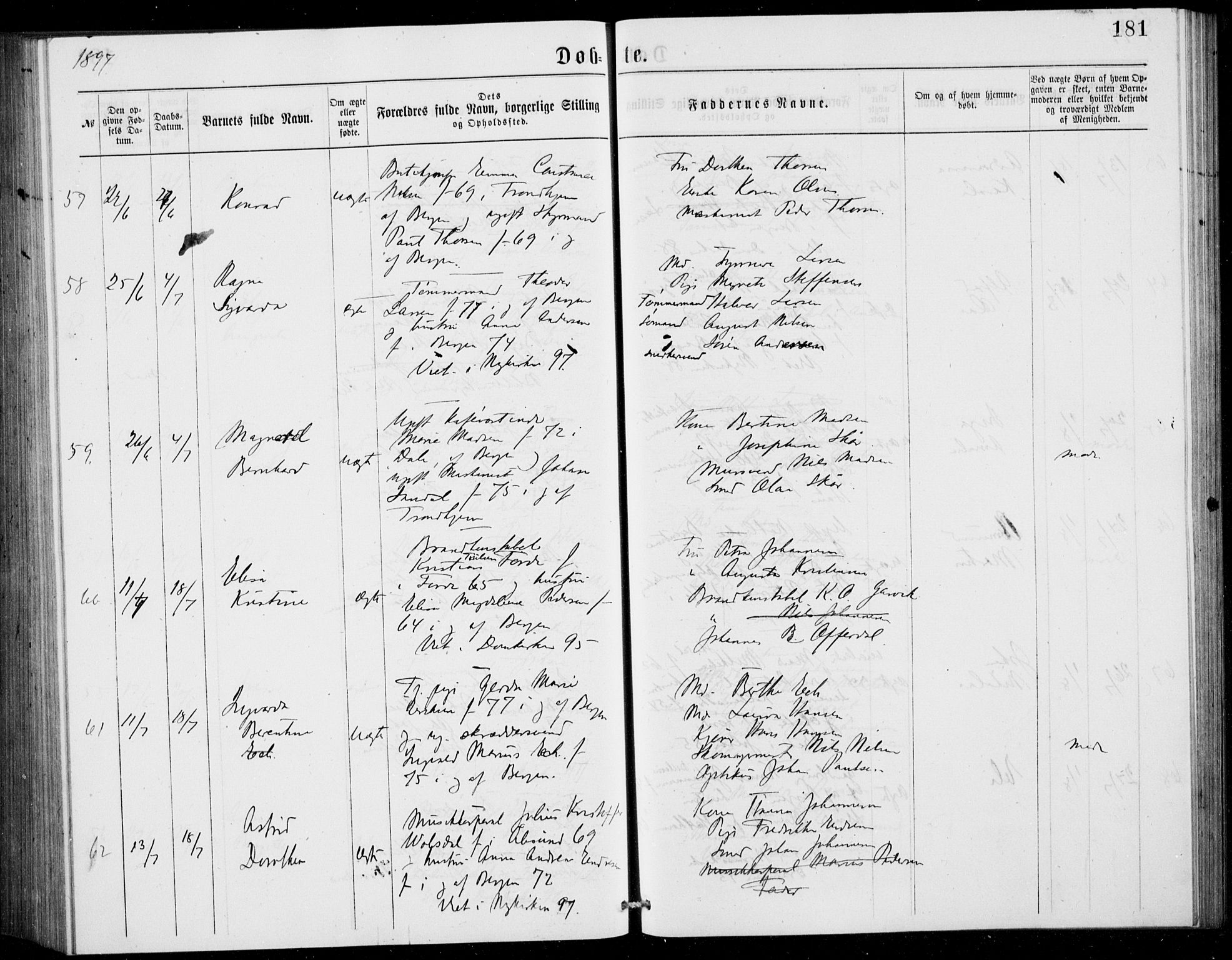 Fødselsstiftelsens sokneprestembete, ført av overlegen*, SAB/-: Ministerialbok nr. A 2, 1884-1900, s. 181