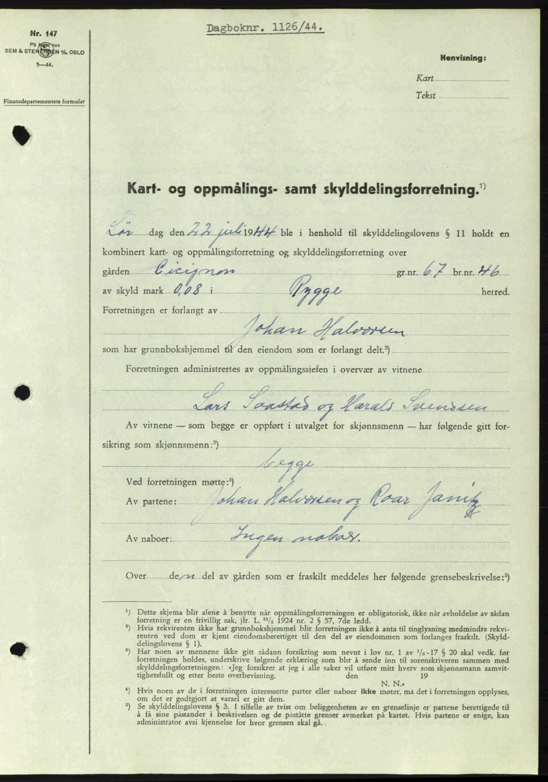 Moss sorenskriveri, SAO/A-10168: Pantebok nr. A12, 1943-1944, Dagboknr: 1126/1944