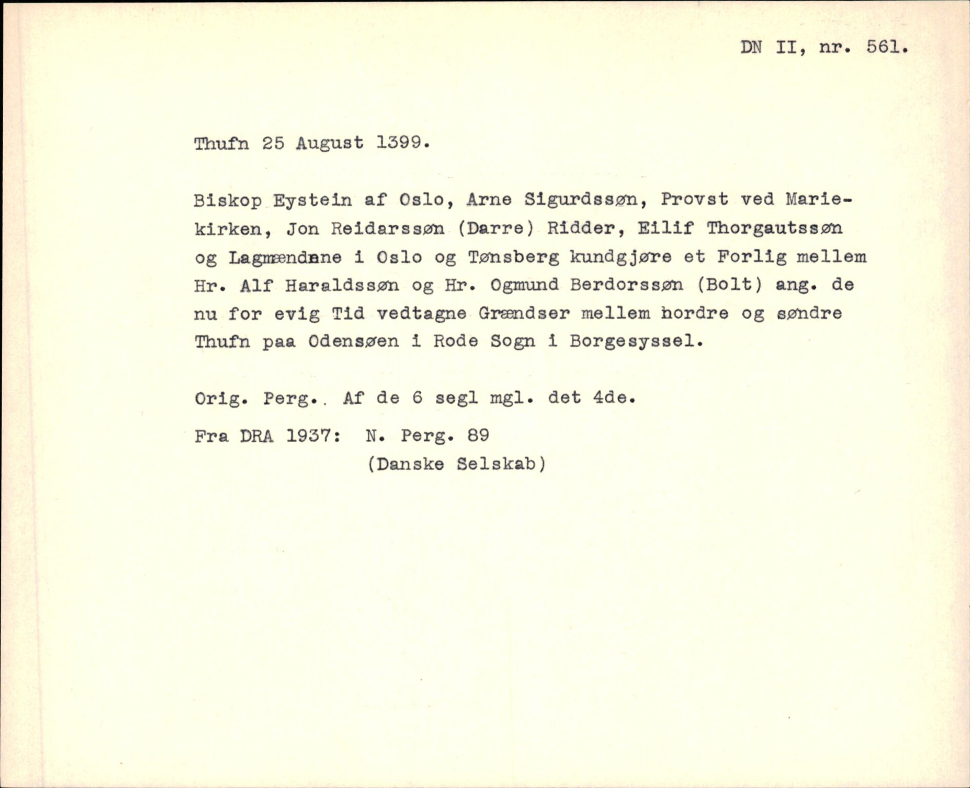 Riksarkivets diplomsamling, AV/RA-EA-5965/F35/F35f/L0003: Regestsedler: Diplomer fra DRA 1937 og 1996, s. 209