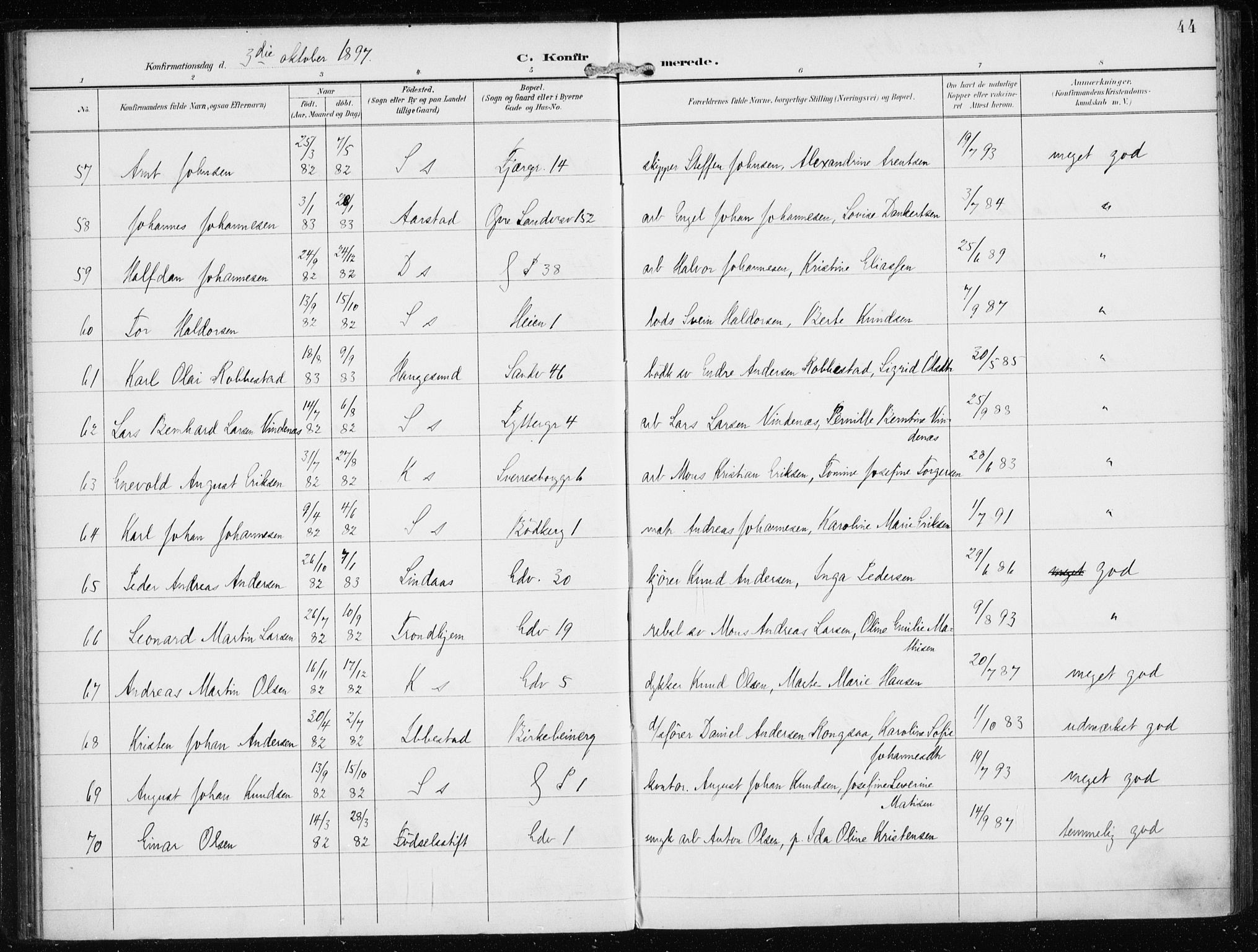 Sandviken Sokneprestembete, AV/SAB-A-77601/H/Ha/L0010: Ministerialbok nr. C 1, 1895-1905, s. 44