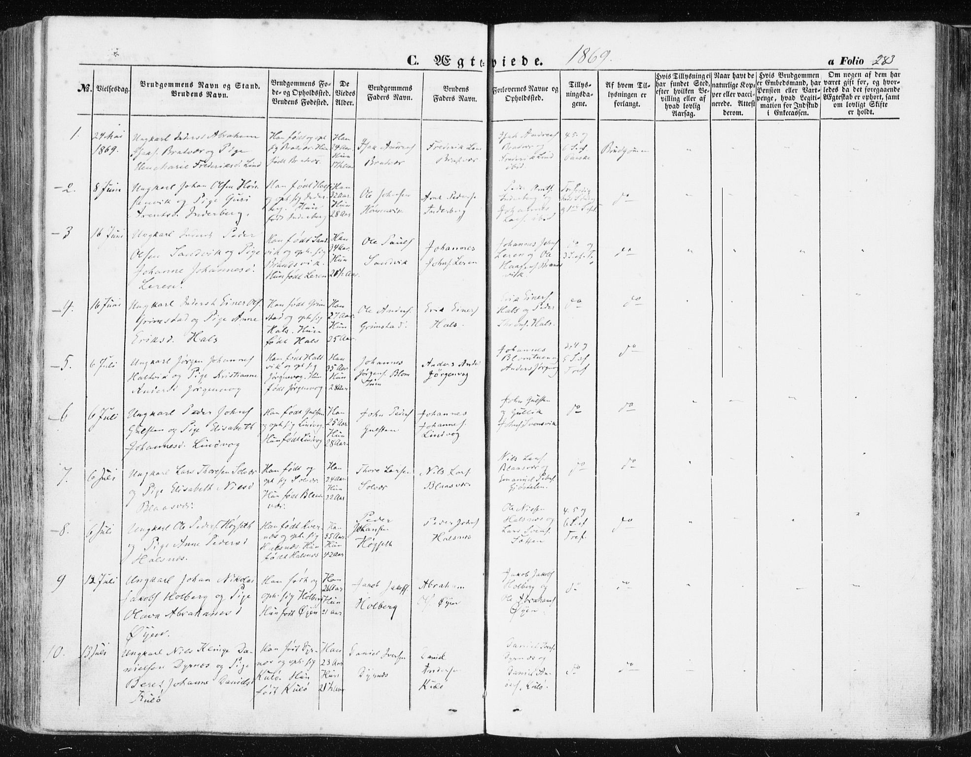 Ministerialprotokoller, klokkerbøker og fødselsregistre - Møre og Romsdal, SAT/A-1454/581/L0937: Ministerialbok nr. 581A05, 1853-1872, s. 283