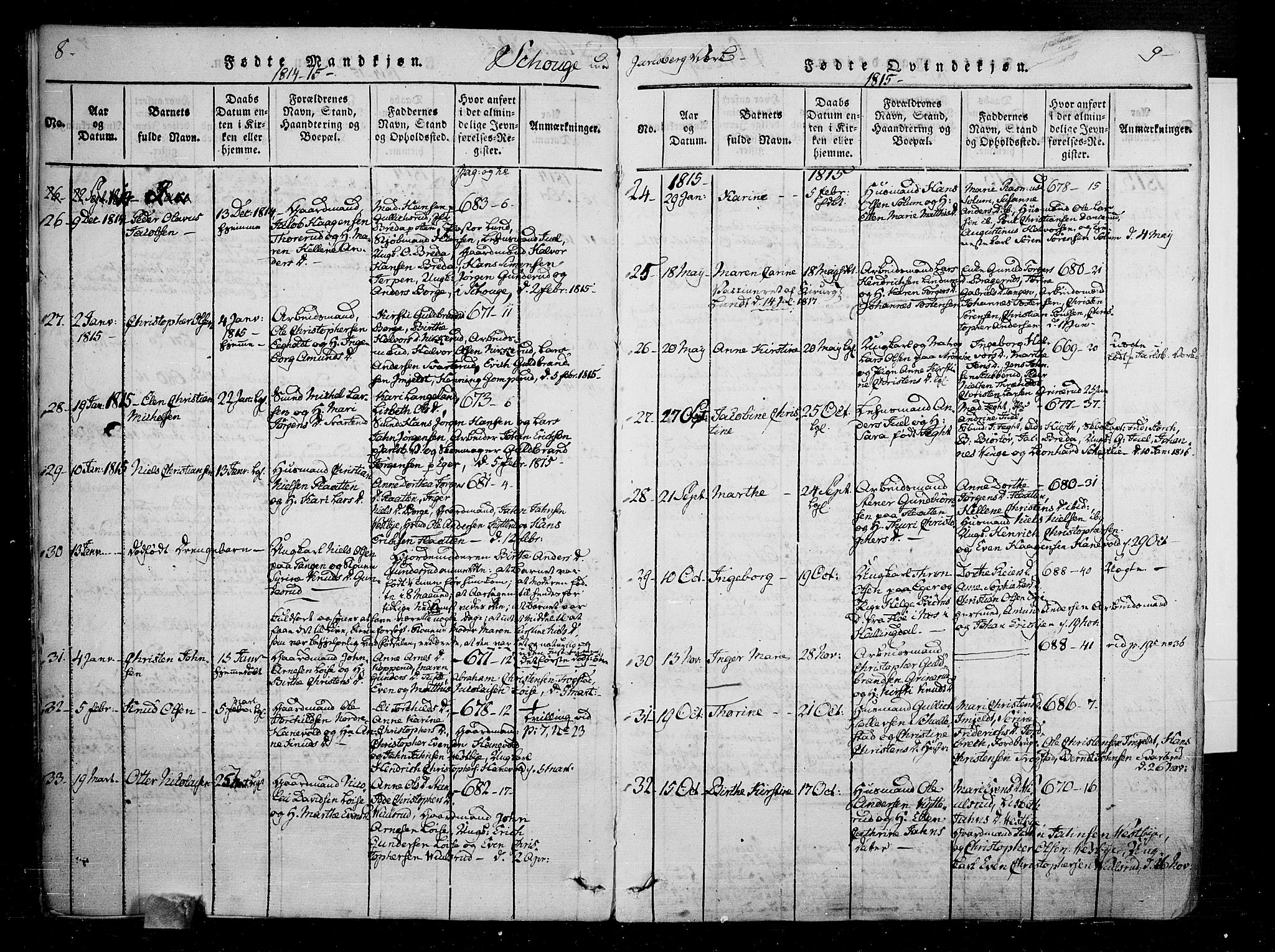 Skoger kirkebøker, SAKO/A-59/F/Fa/L0002: Ministerialbok nr. I 2 /1, 1814-1842, s. 8-9