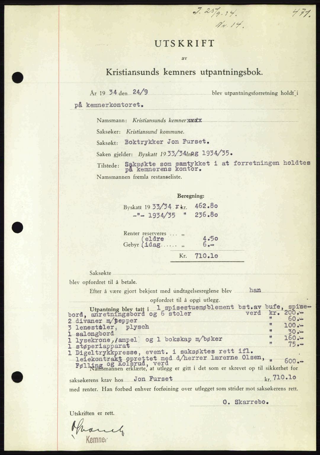 Kristiansund byfogd, AV/SAT-A-4587/A/27: Pantebok nr. 27, 1933-1934, Tingl.dato: 25.09.1934