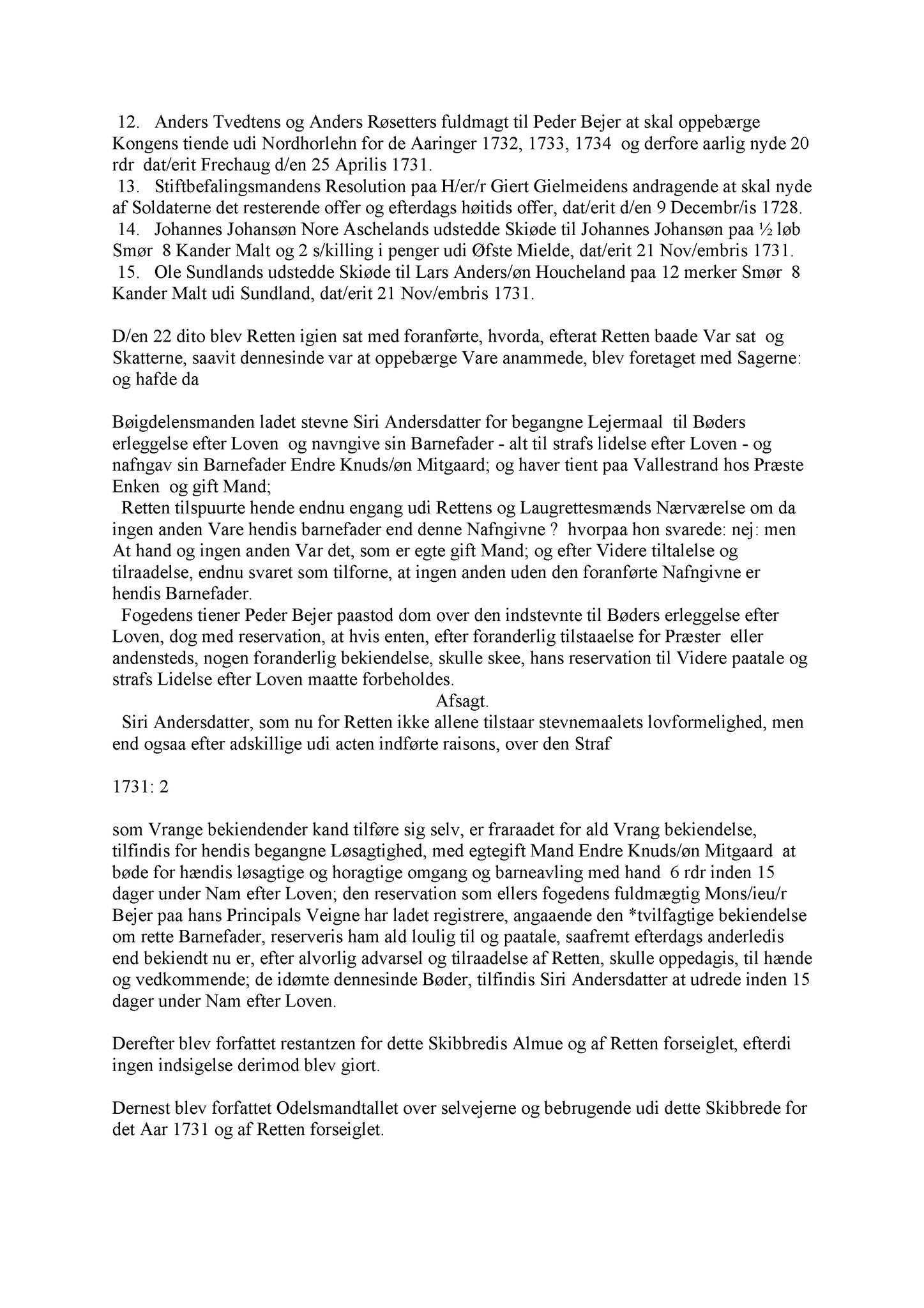 Samling av fulltekstavskrifter, SAB/FULLTEKST/A/12/0140: Nordhordland sorenskriveri, tingbok nr. A 38, 1731-1733