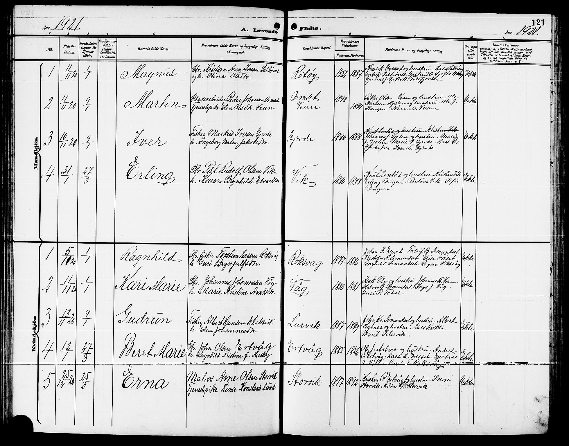 Ministerialprotokoller, klokkerbøker og fødselsregistre - Møre og Romsdal, SAT/A-1454/578/L0910: Klokkerbok nr. 578C03, 1900-1921, s. 121