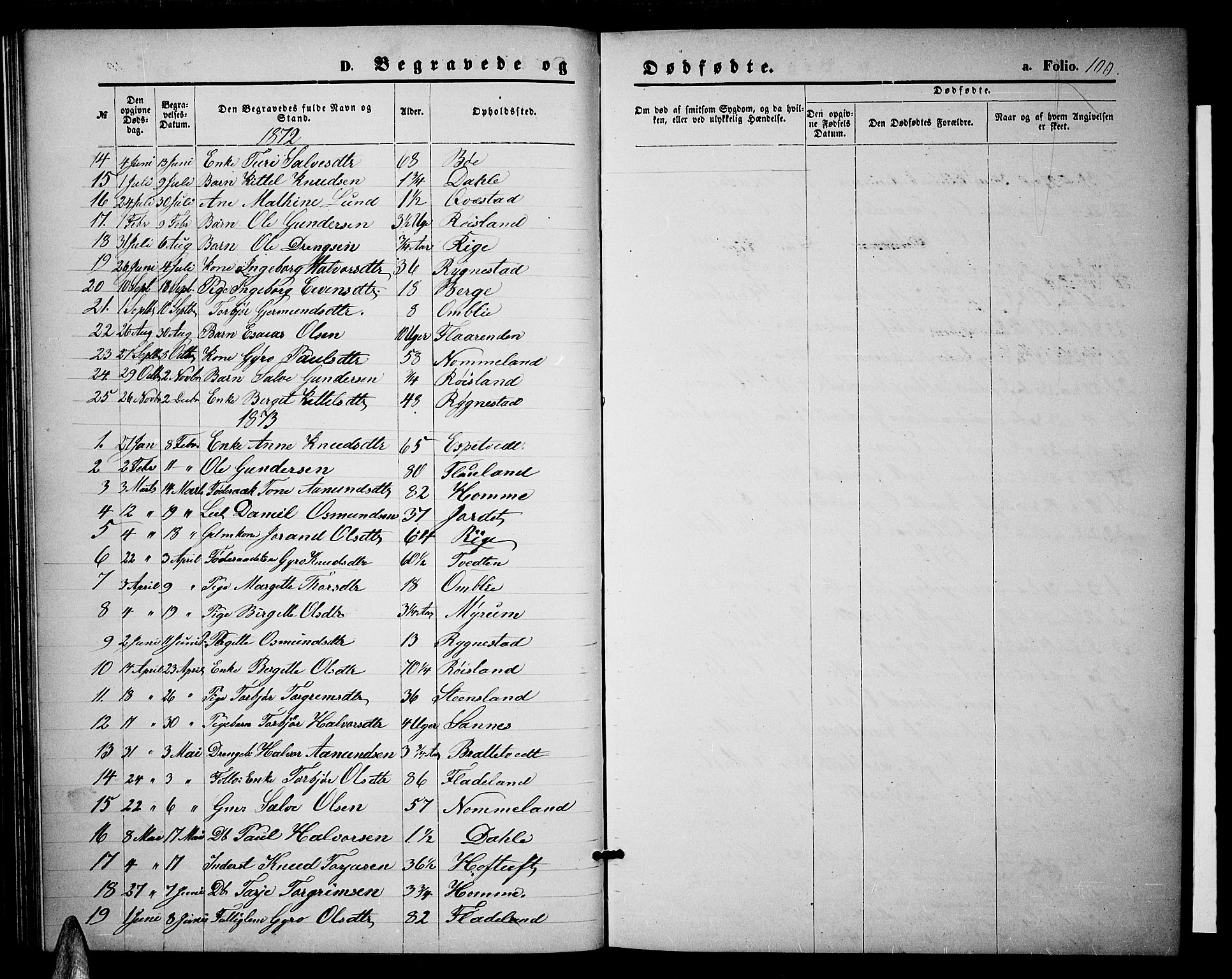 Valle sokneprestkontor, AV/SAK-1111-0044/F/Fb/Fbc/L0003: Klokkerbok nr. B 3, 1871-1890, s. 100