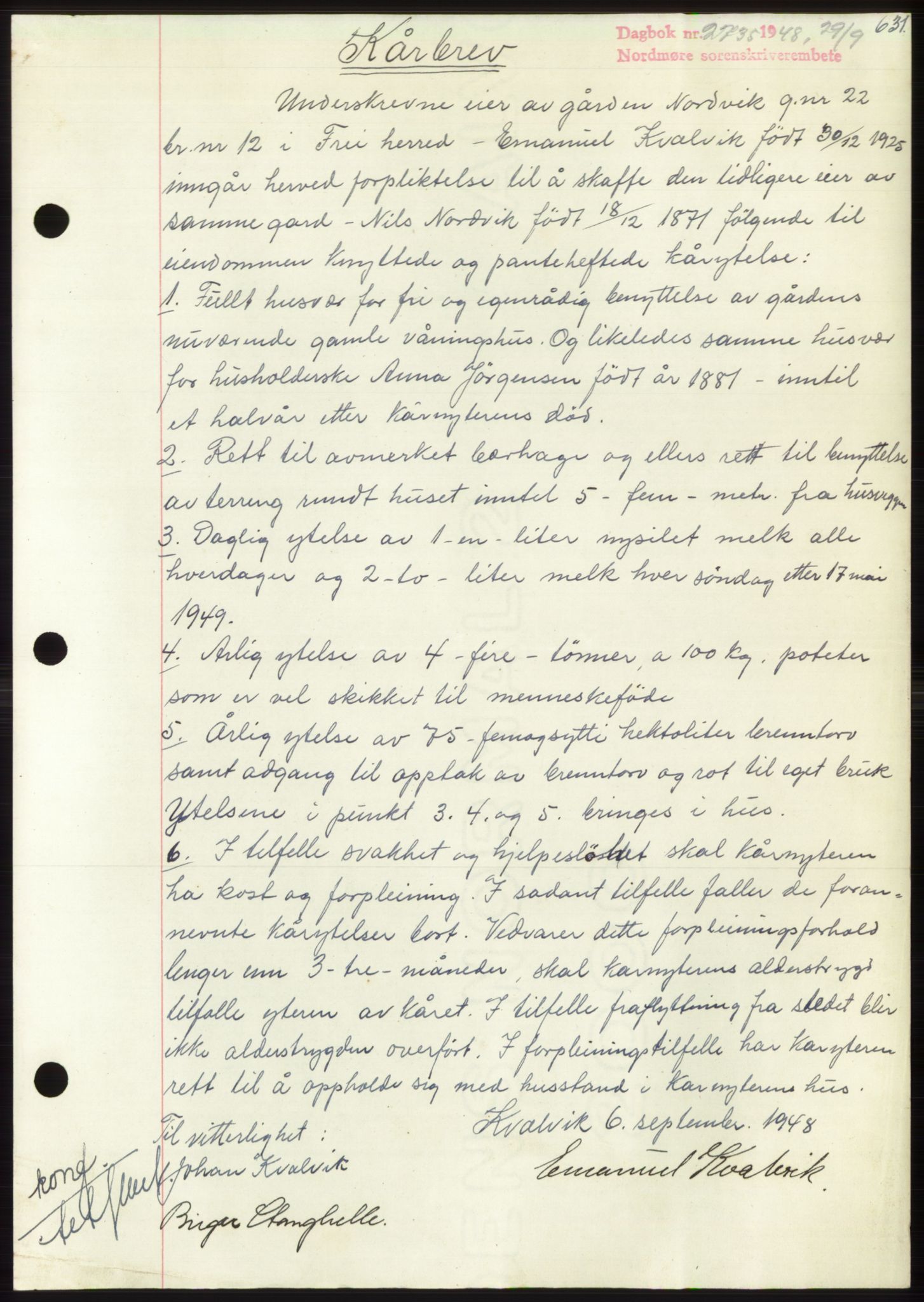 Nordmøre sorenskriveri, SAT/A-4132/1/2/2Ca: Pantebok nr. B99, 1948-1948, Dagboknr: 2735/1948