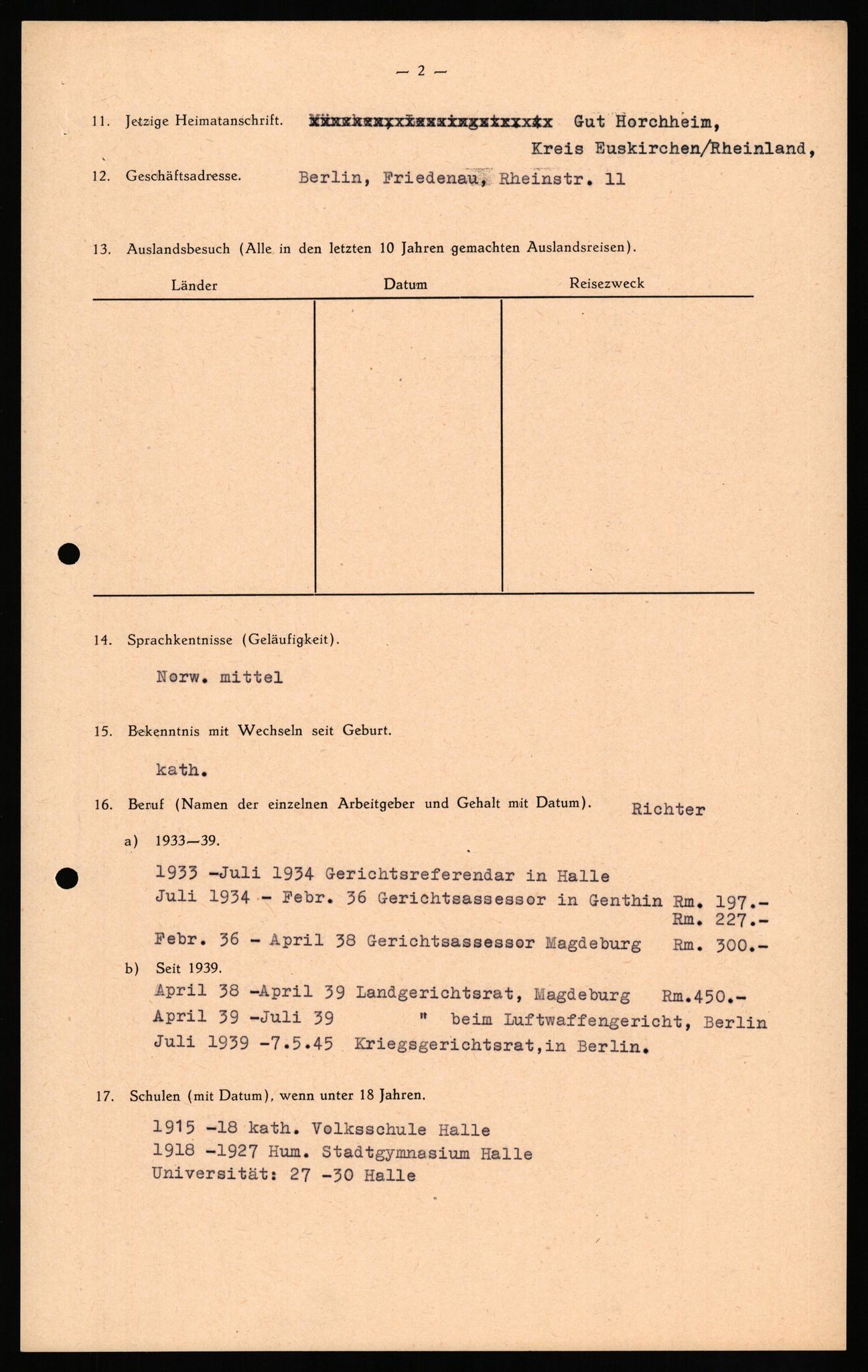 Forsvaret, Forsvarets overkommando II, AV/RA-RAFA-3915/D/Db/L0032: CI Questionaires. Tyske okkupasjonsstyrker i Norge. Tyskere., 1945-1946, s. 258