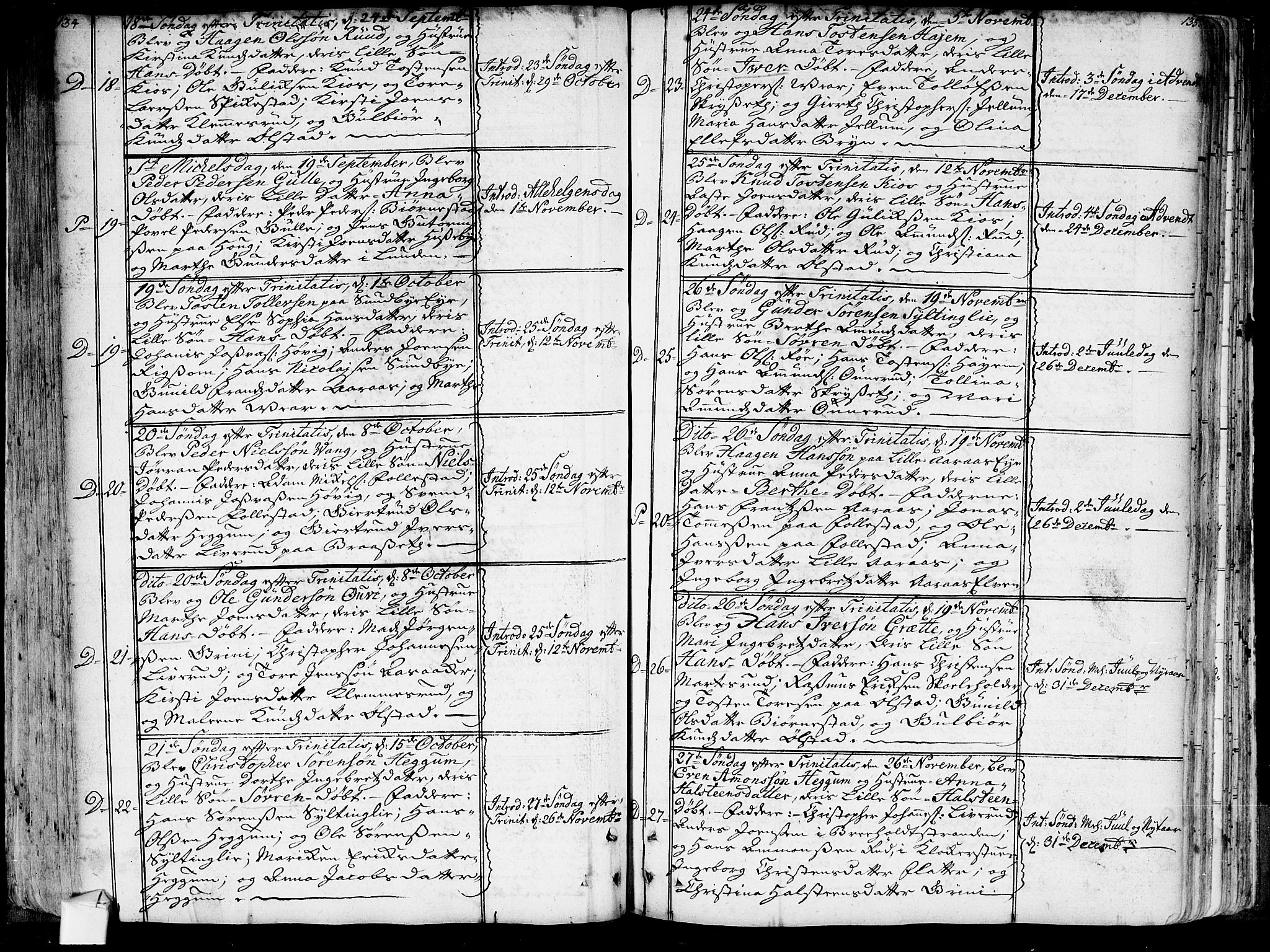 Røyken kirkebøker, AV/SAKO-A-241/G/Ga/L0001: Klokkerbok nr. 1, 1740-1768, s. 134-135