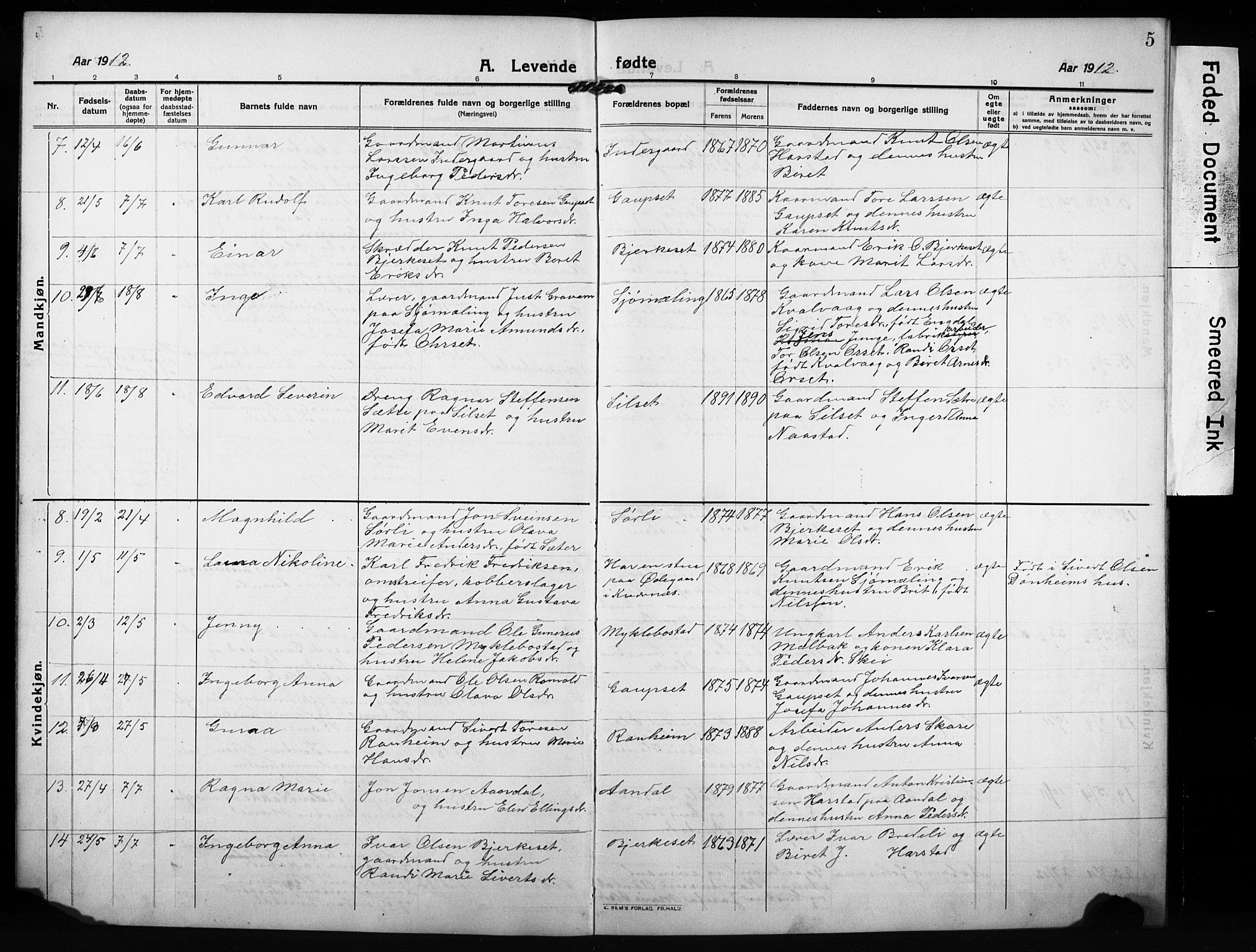 Ministerialprotokoller, klokkerbøker og fødselsregistre - Møre og Romsdal, SAT/A-1454/584/L0970: Klokkerbok nr. 584C03, 1912-1932, s. 5