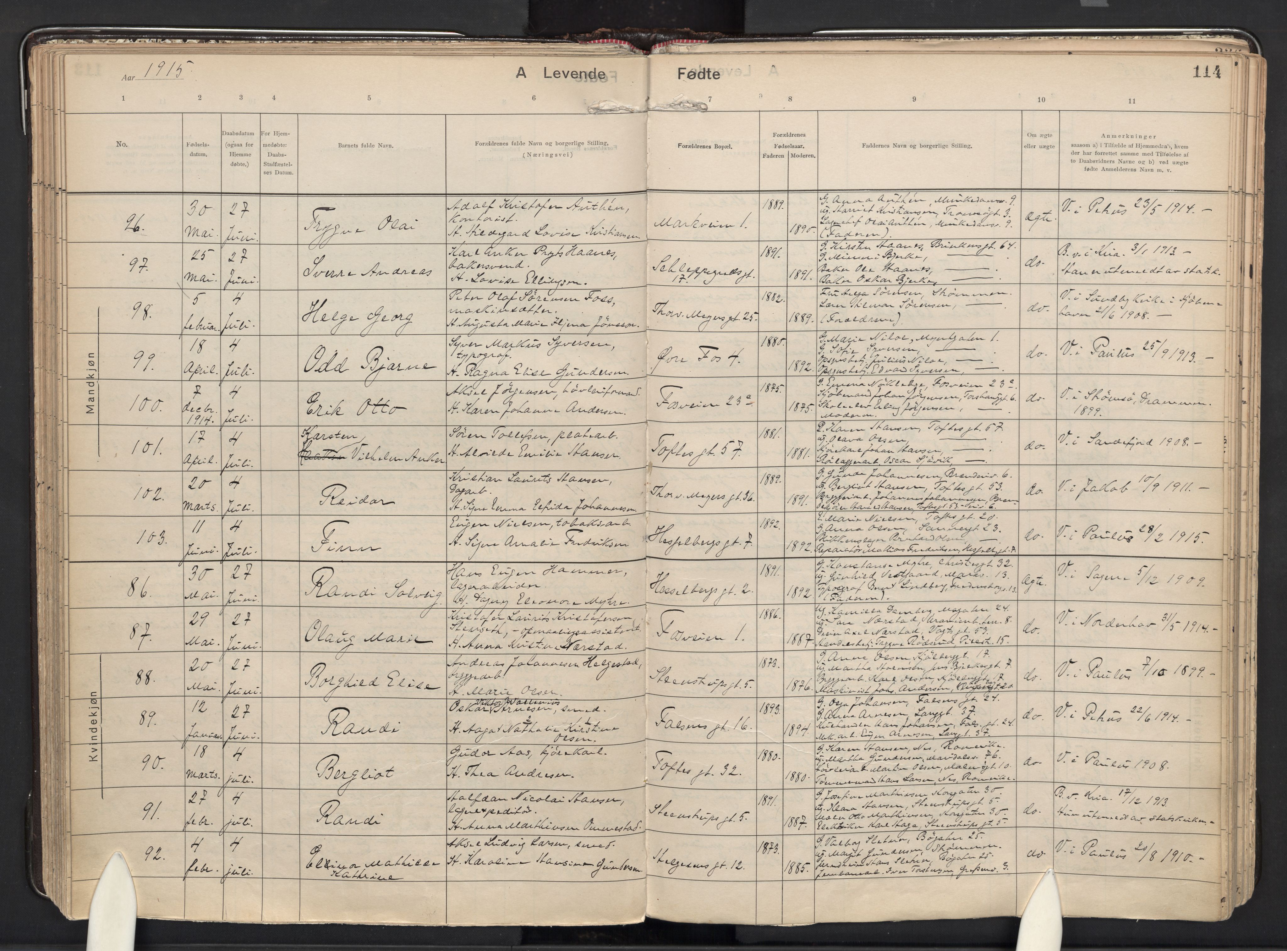 Paulus prestekontor Kirkebøker, AV/SAO-A-10871/F/Fa/L0021: Ministerialbok nr. 21, 1912-1922, s. 114