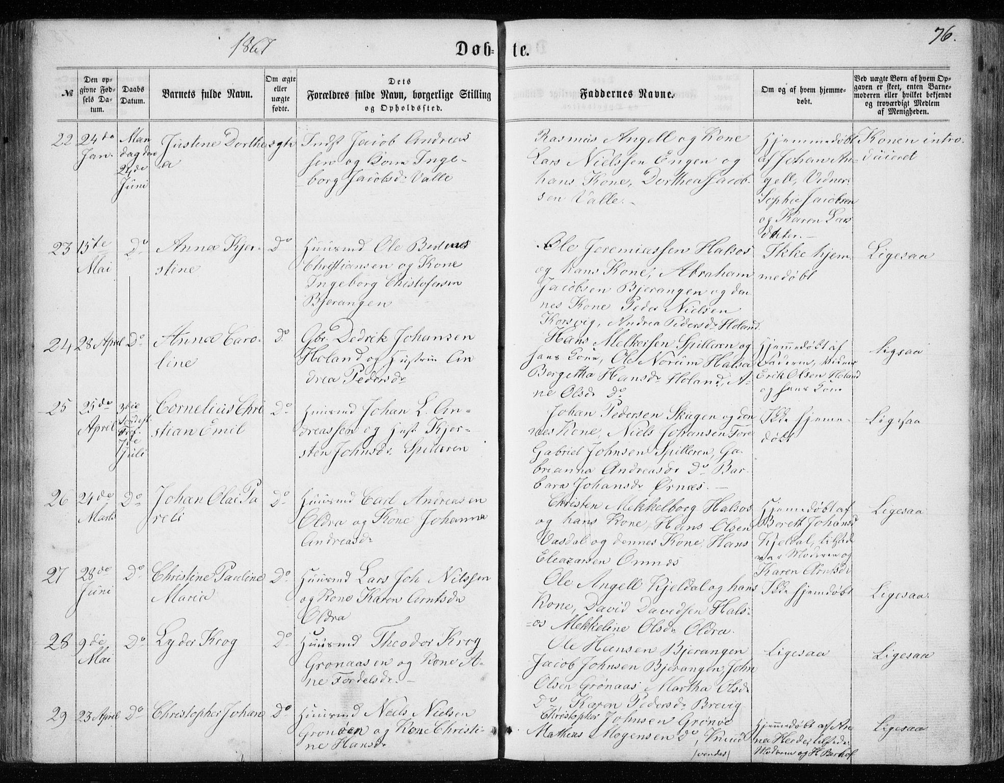 Ministerialprotokoller, klokkerbøker og fødselsregistre - Nordland, AV/SAT-A-1459/843/L0634: Klokkerbok nr. 843C03, 1860-1884, s. 76