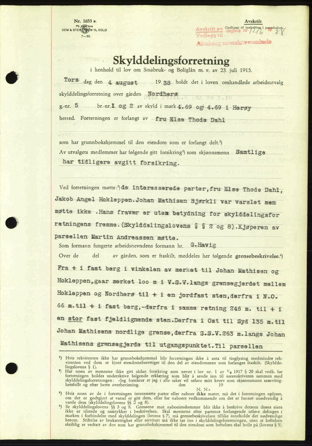 Alstahaug sorenskriveri, SAT/A-1009: Pantebok nr. A3, 1937-1938, Dagboknr: 1216/1938